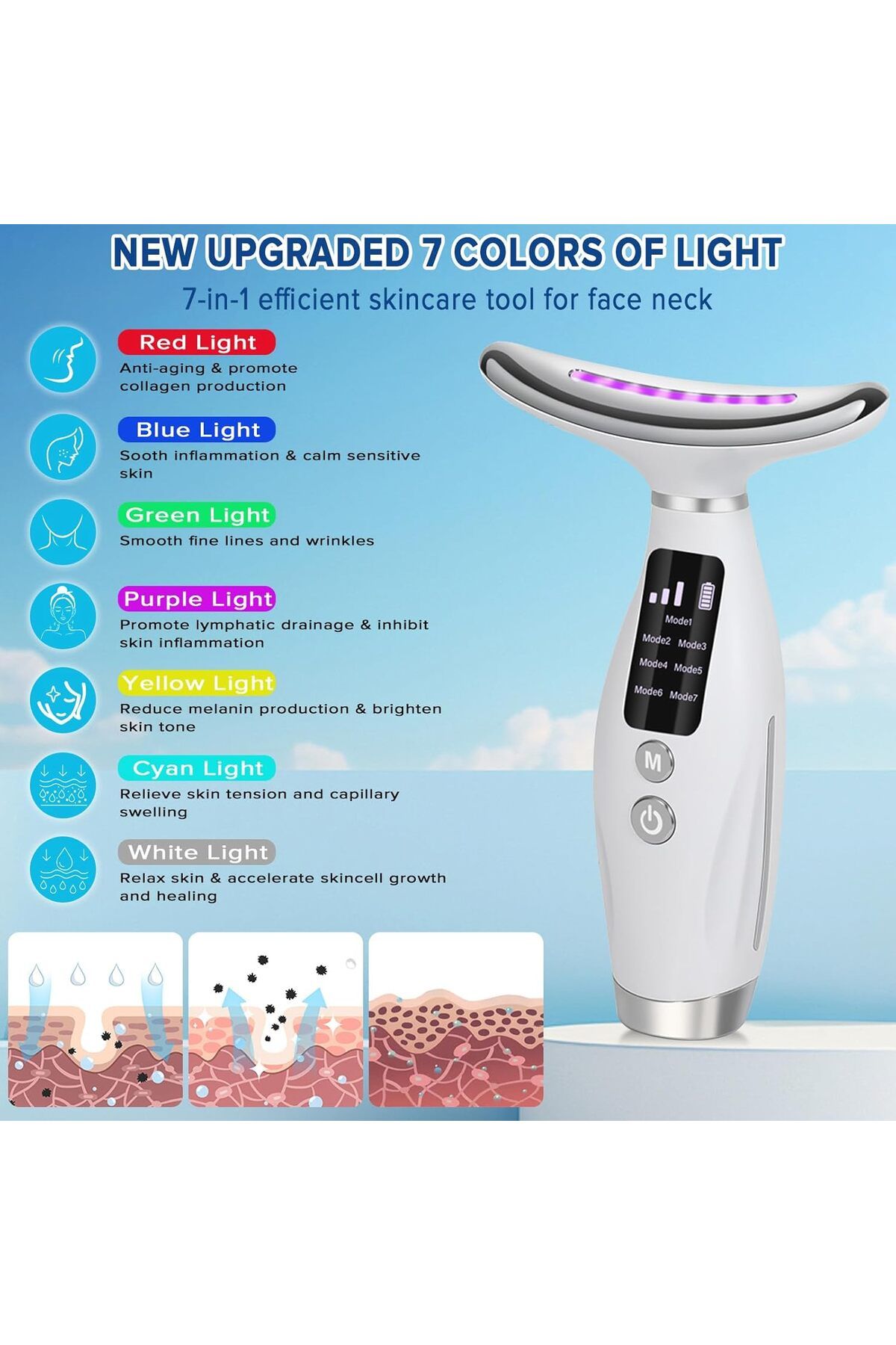 Bonjour-Neck Face Massager, Necomi Face Sculpting Tool Multi-Function Face Massager with 7 Color Modes, 45± 3