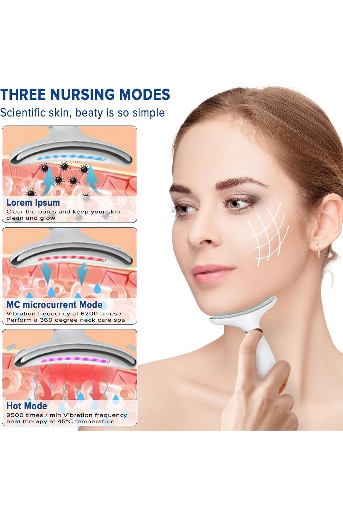 Bonjour-Neck Face Massager, Necomi Face Sculpting Tool Multi-Function Face Massager with 7 Color Modes, 45± 5