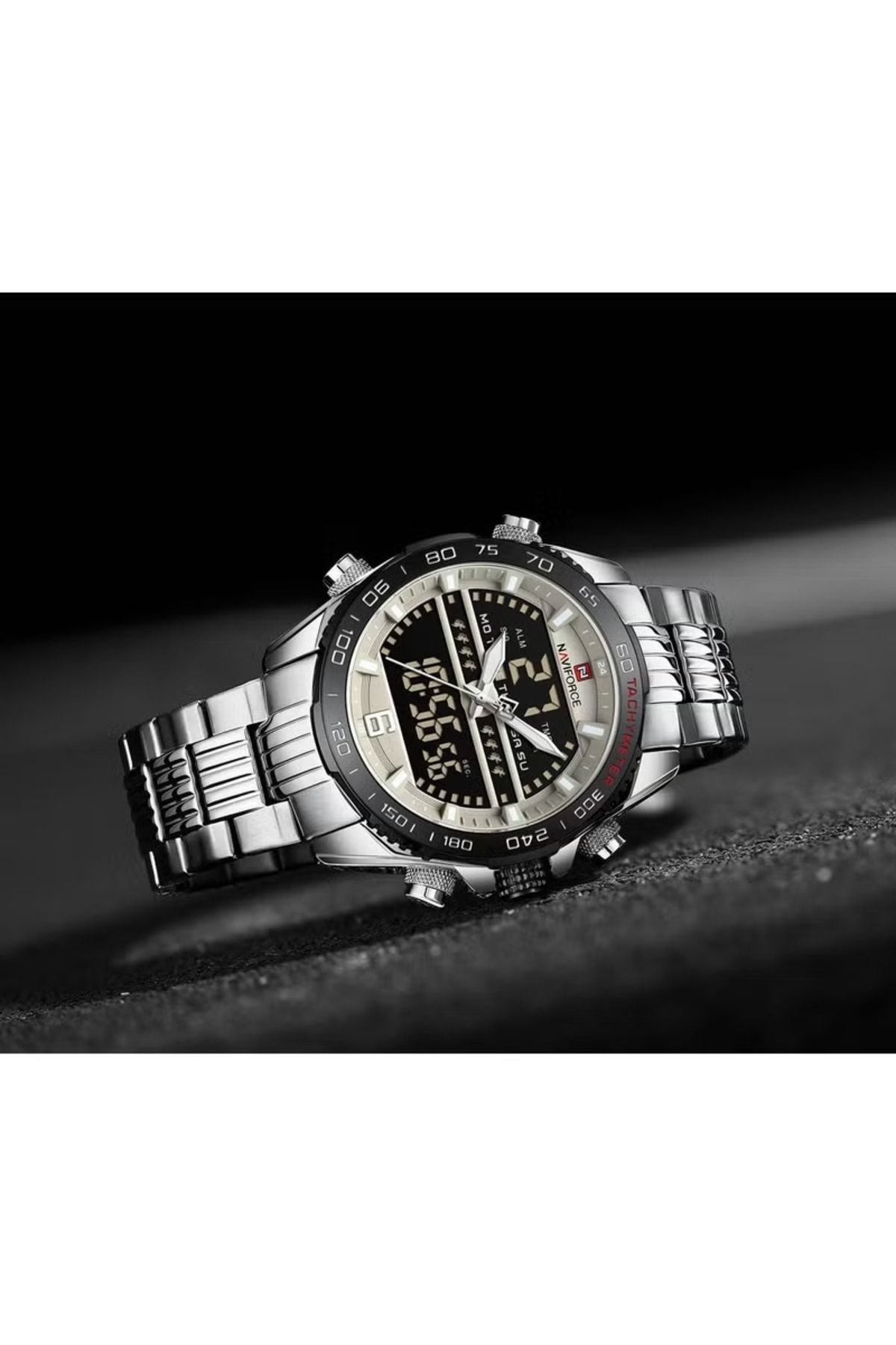 Naviforce-Multi-Function Analog Digital Wrist Watch for Men with Stainless Steel Strap Chronograph 4