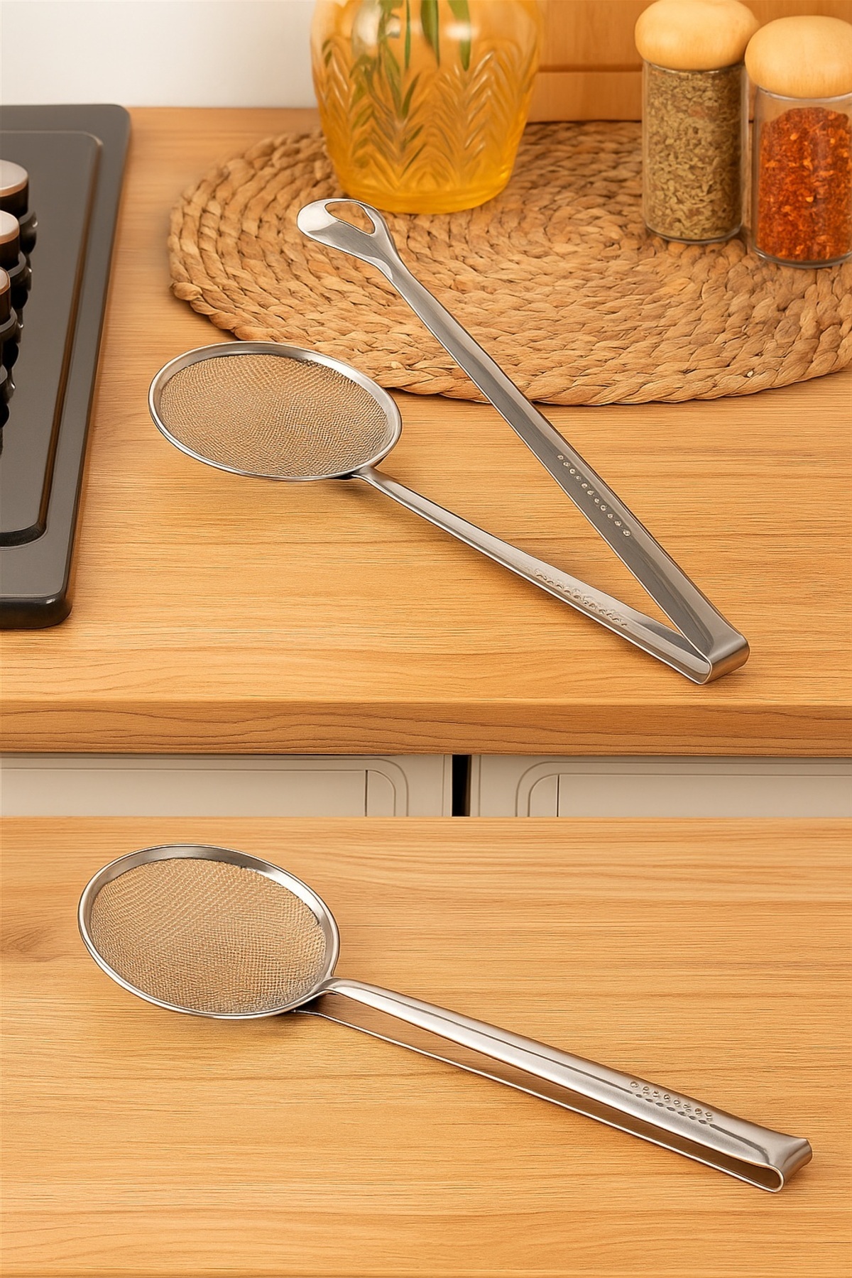 obrigado-Frying and Boiling Tongs with Strainer Midi Size 3
