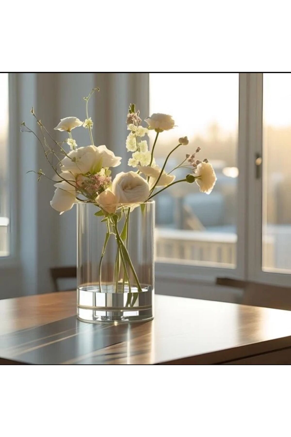 BASHAYER-Set of three clear glass vases, cylindrical shape, height 20cm, width 10cm 2