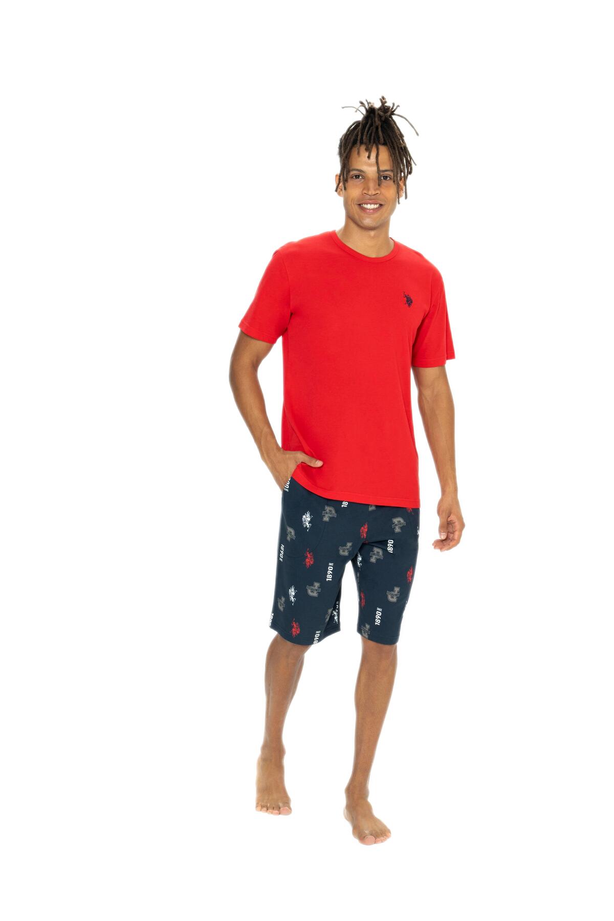 یو اس پولو ست پیژامه مردانه آستین کوتاه US POLO از جنس کتان شامل شلوارک