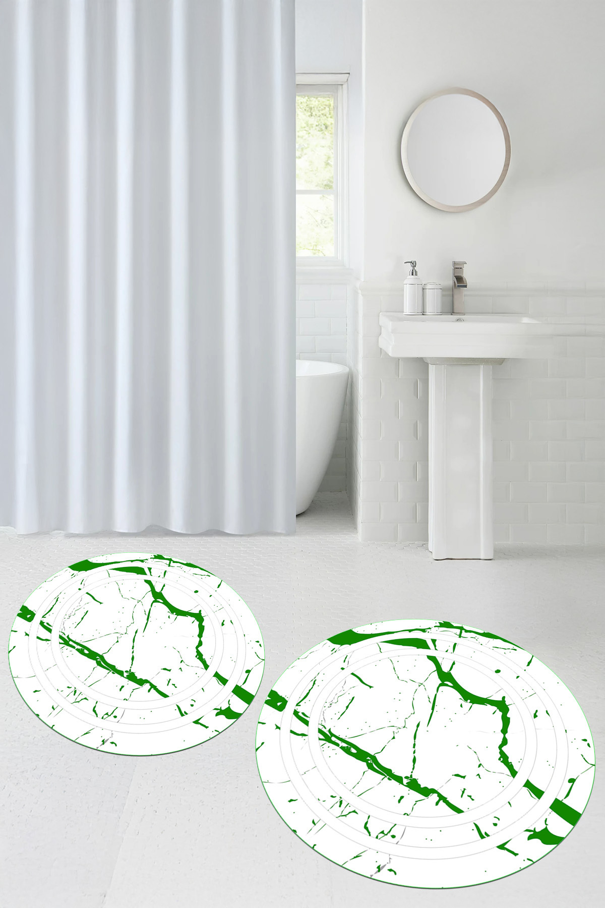 Viyana Home-Non-Slip Base Washable Marble Pattern Round Bathroom Mat Set of 2 Toilet Mats 7