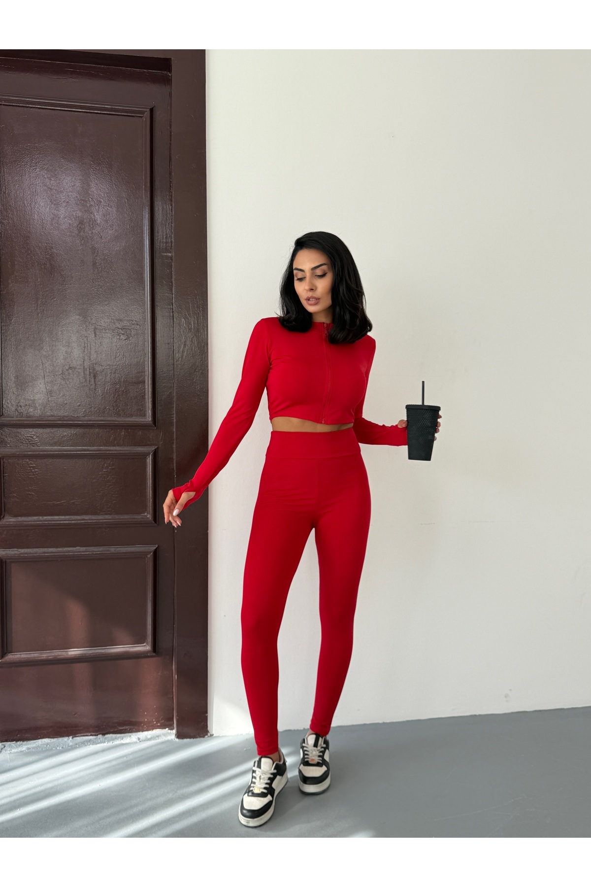 Edsize Slim Fit Yüksek Bel Toparlayıcı Crop Seamless Kadın Tayt Takım görsel 7