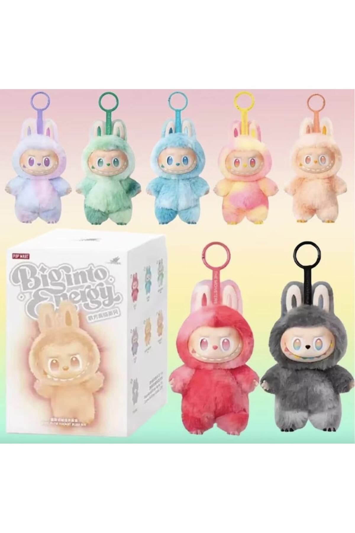 victiny-Labubu Macaron Plush Toy with Keychain, Soft and Comfortable, WaltStore, Grey 3