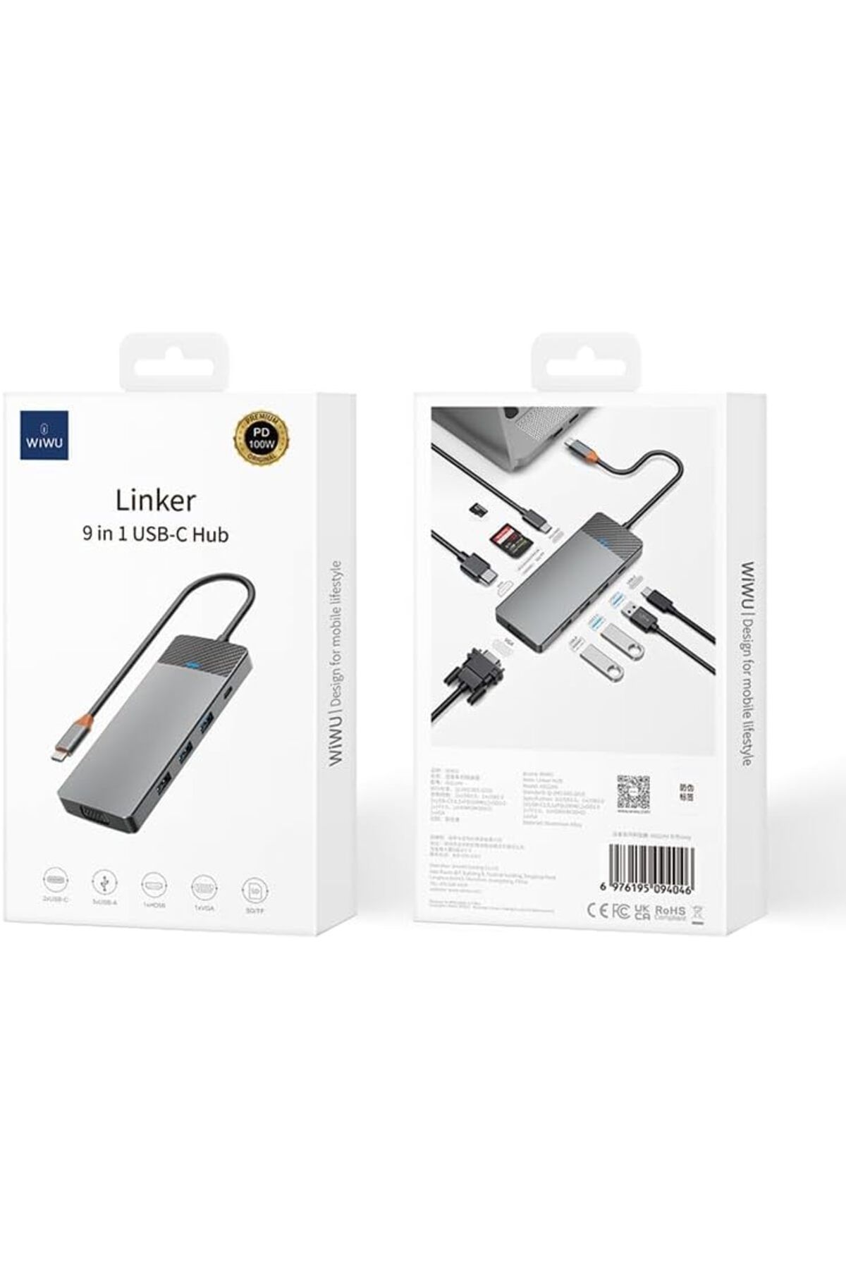 WIWU-Linker A921HV 9 In 1 USB-C Hub - Grey 6