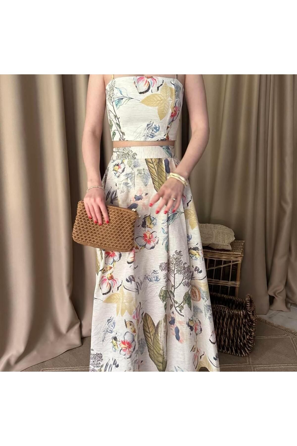 lizge giyim-PATTERNED MIDI SKIRT 5