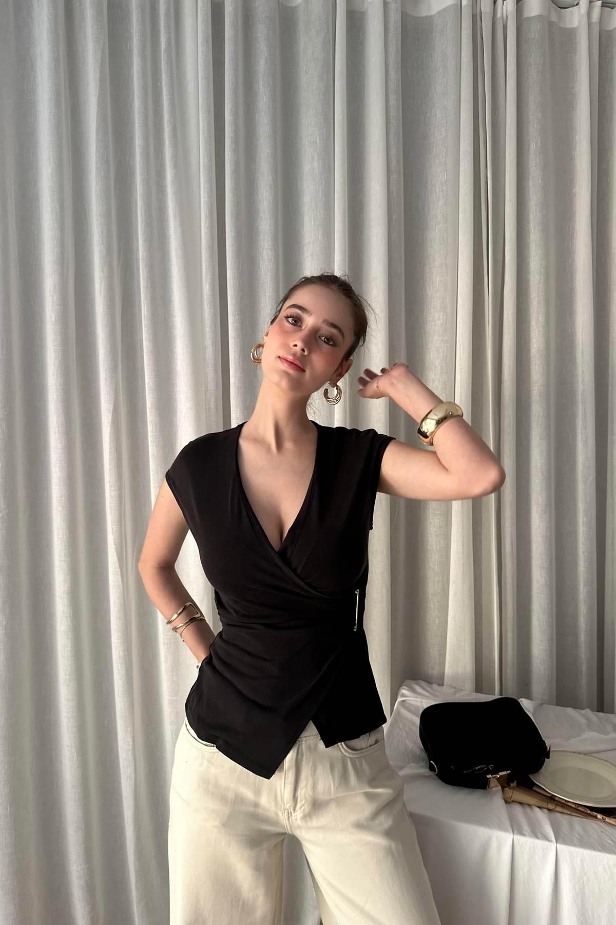 lizge giyim-Side Buckle Modal Bluz 4