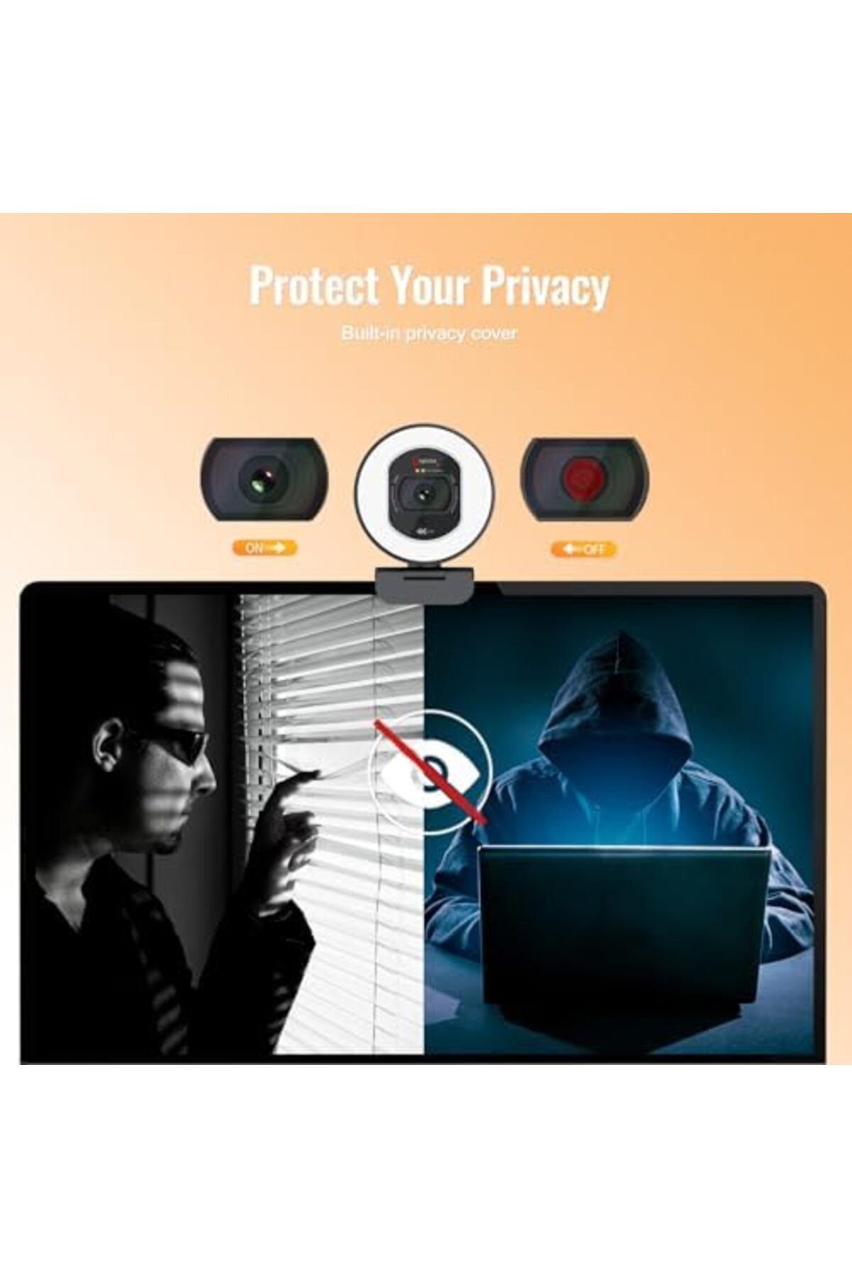 Angetube-Webcam 4K with Light - Streaming Camera for PC with Dual AI Noise Cancelling Microphone, Au 8