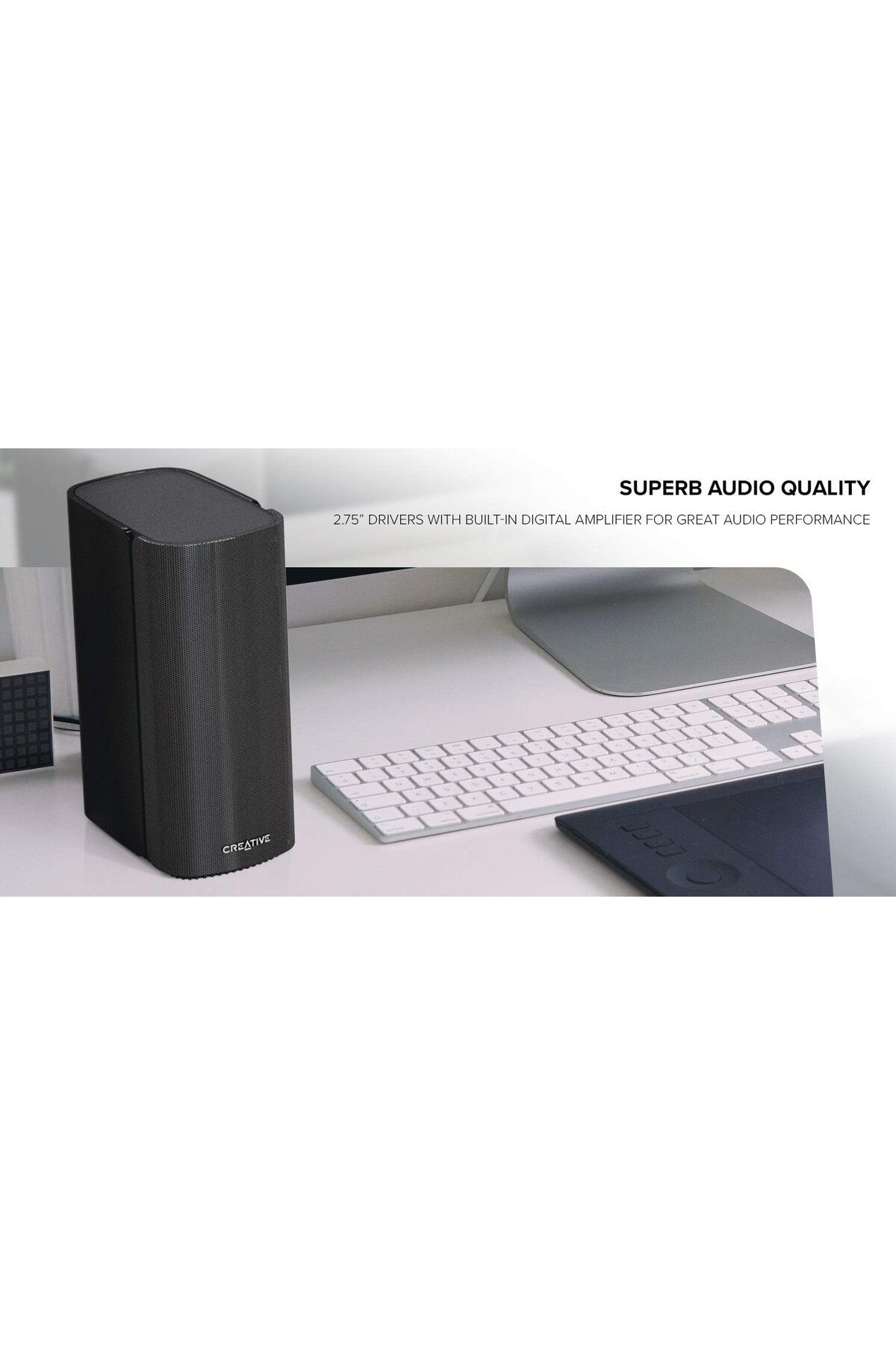 CREATIVE-T100 2.0 Compact Hi-Fi Desktop Speakers, up to 80W Peak Power with Bluetooth 5.0, Optical-i 7
