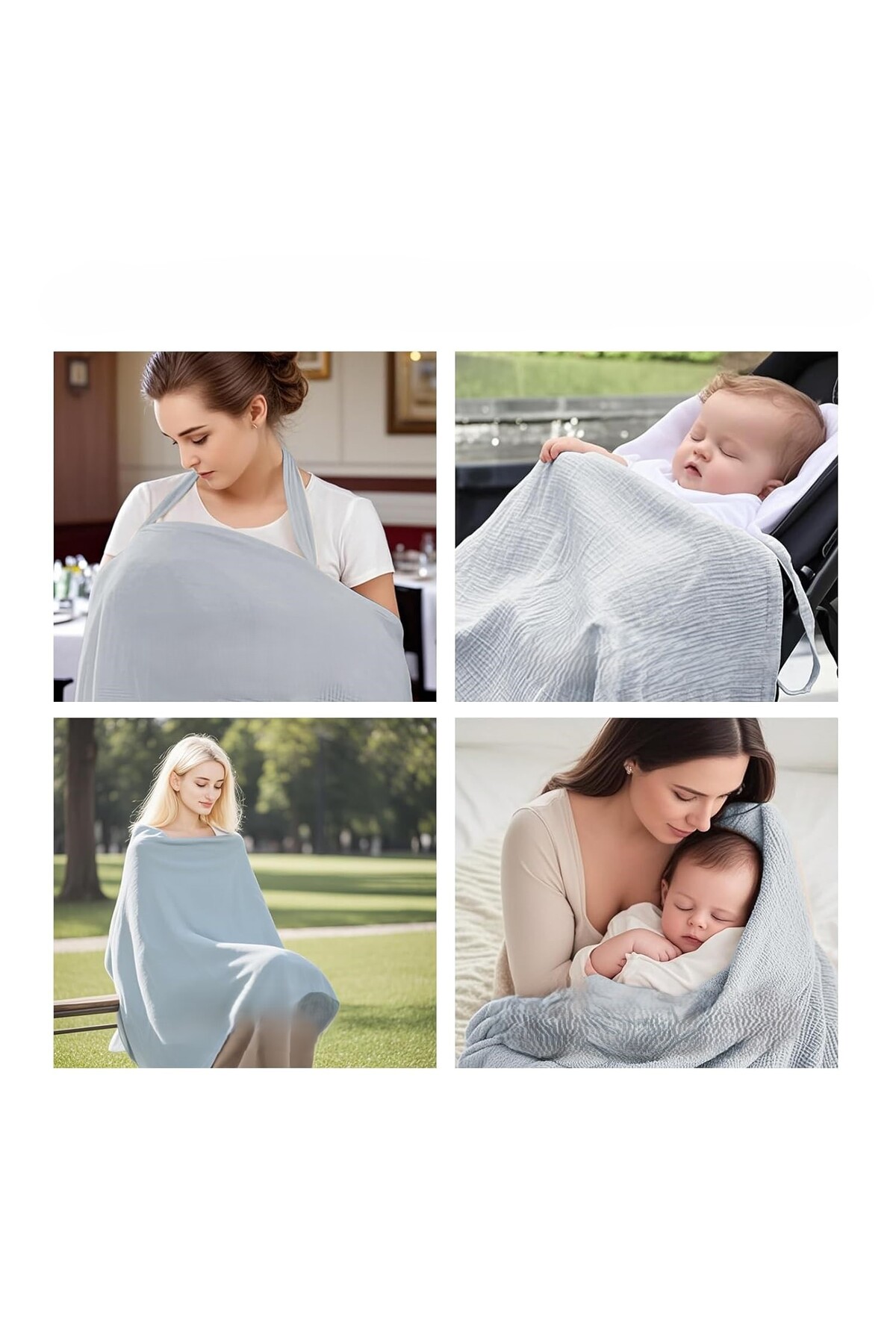 TEGA 100% Pamuklu Organik 2 Katlı Balenli Müslin Emzirme Önlüğü – 65x100 cm, Nefes Alabilir fotoğrafı 3 (önizleme)