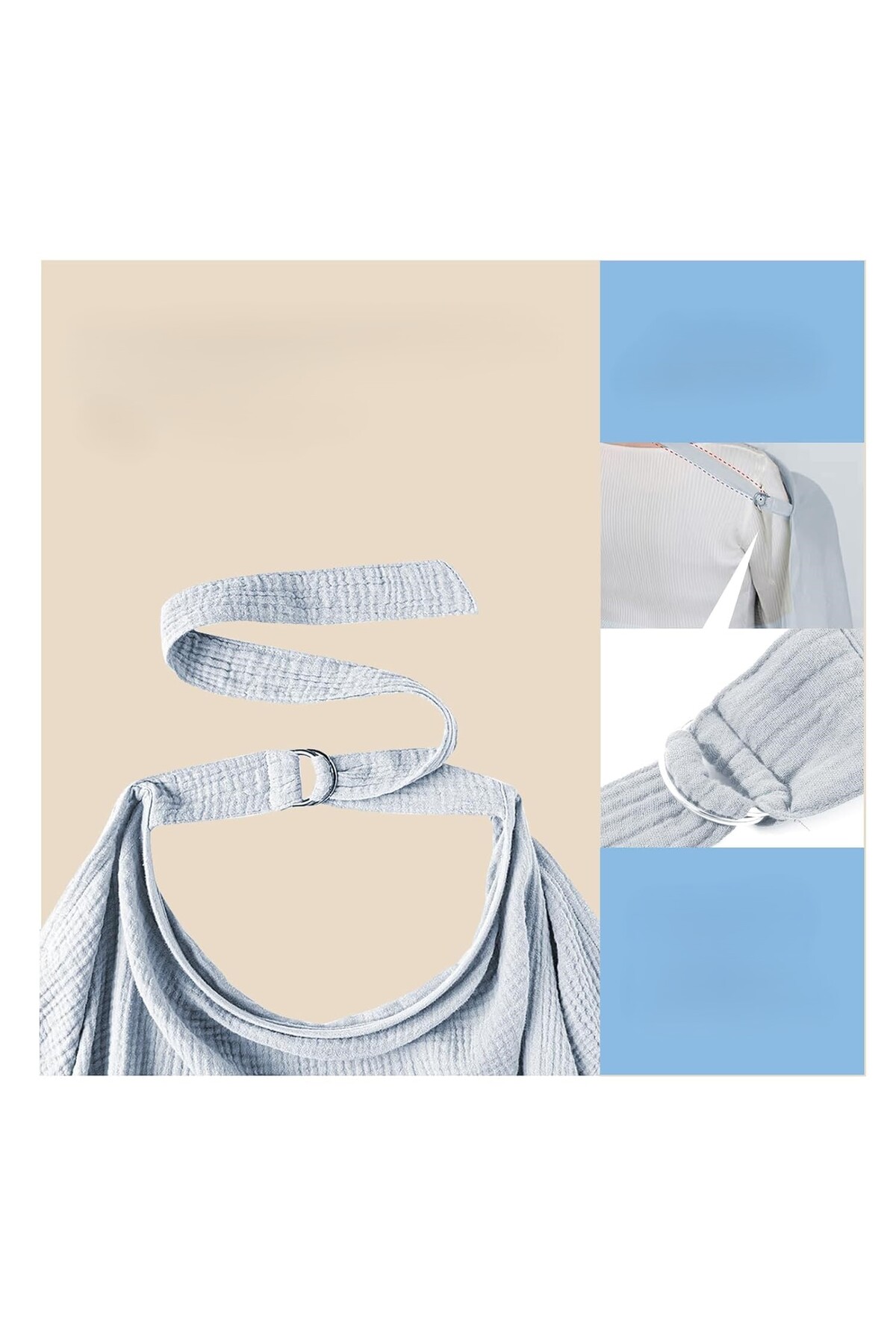 TEGA 100% Pamuklu Organik 2 Katlı Balenli Müslin Emzirme Önlüğü – 65x100 cm, Nefes Alabilir fotoğrafı 4 (önizleme)