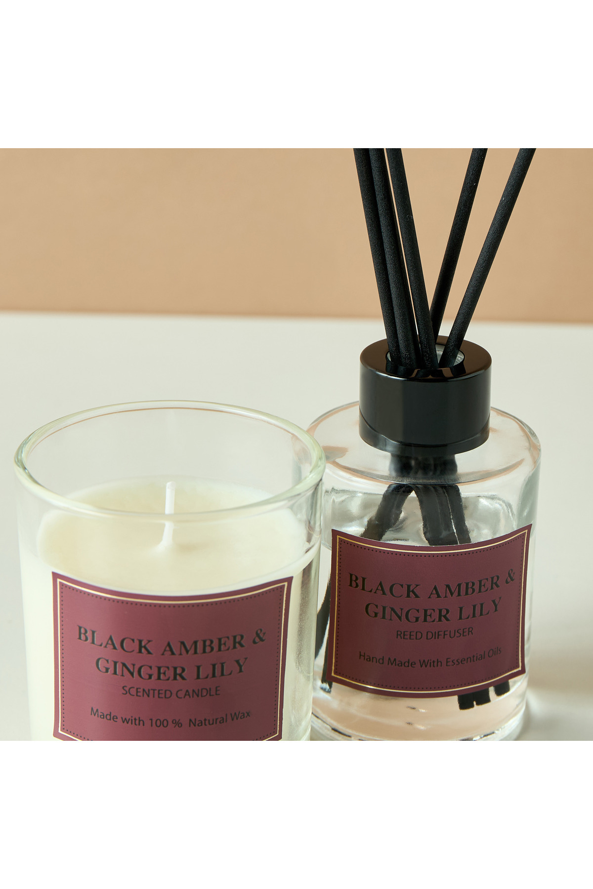 Lifestyle Black Amber and Ginger Lily Reed Diffuser and Candle Gift Set