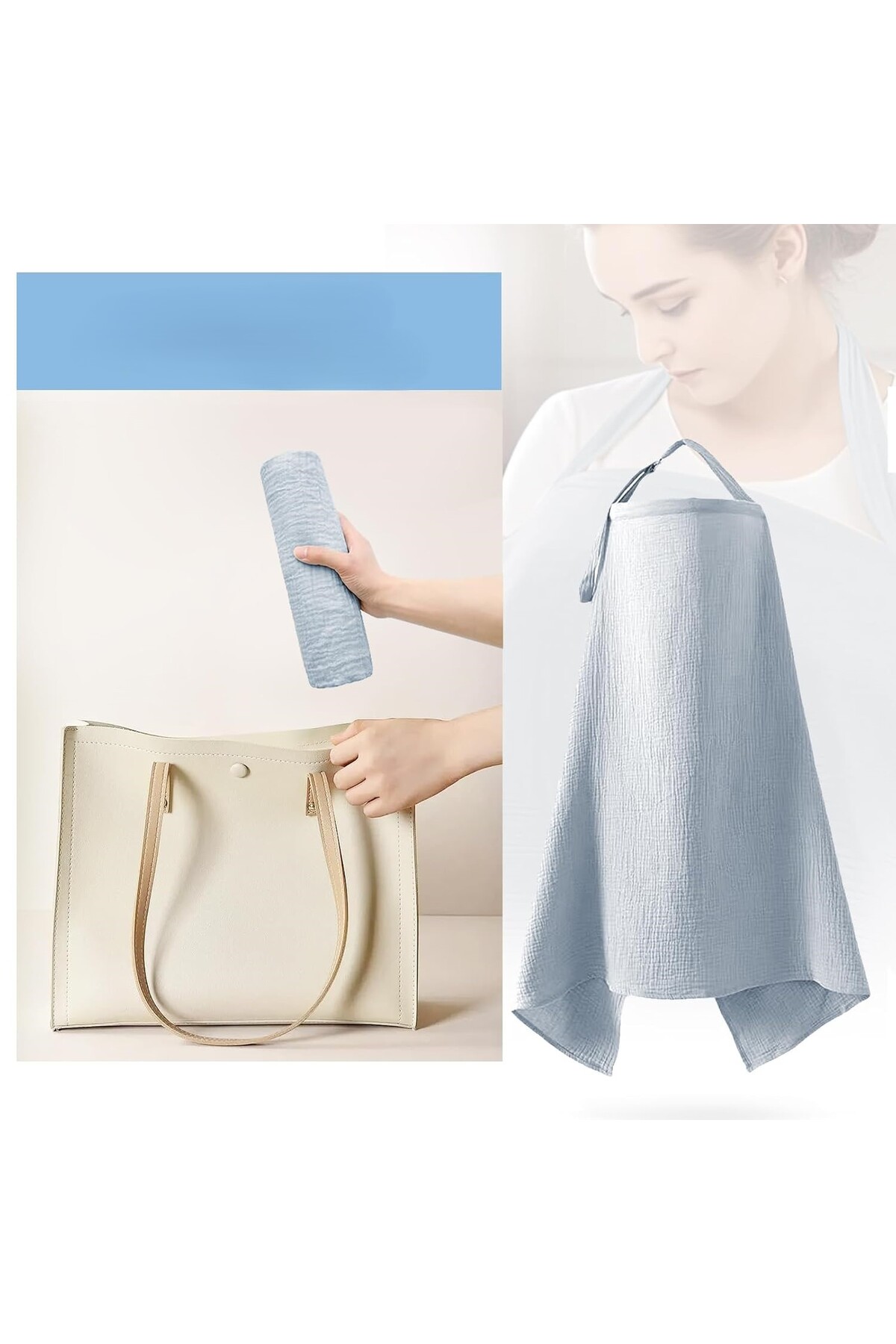 TEGA 100% Pamuklu Organik 2 Katlı Balenli Müslin Emzirme Önlüğü – 65x100 cm, Nefes Alabilir fotoğrafı 5 (önizleme)