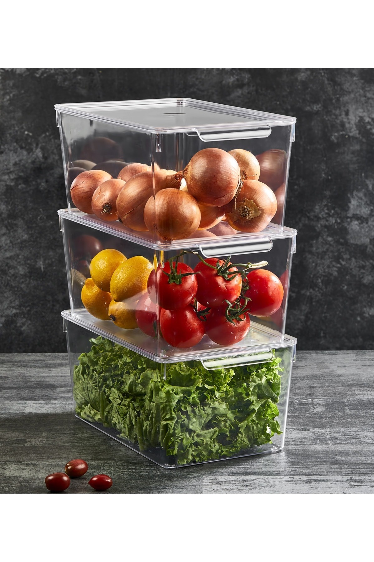 KrzHome 2 Adet Kapaklı Buzdolabı Organizeri Düzenleyici Şeffaf Sebze Meyve Saklama Kabı
