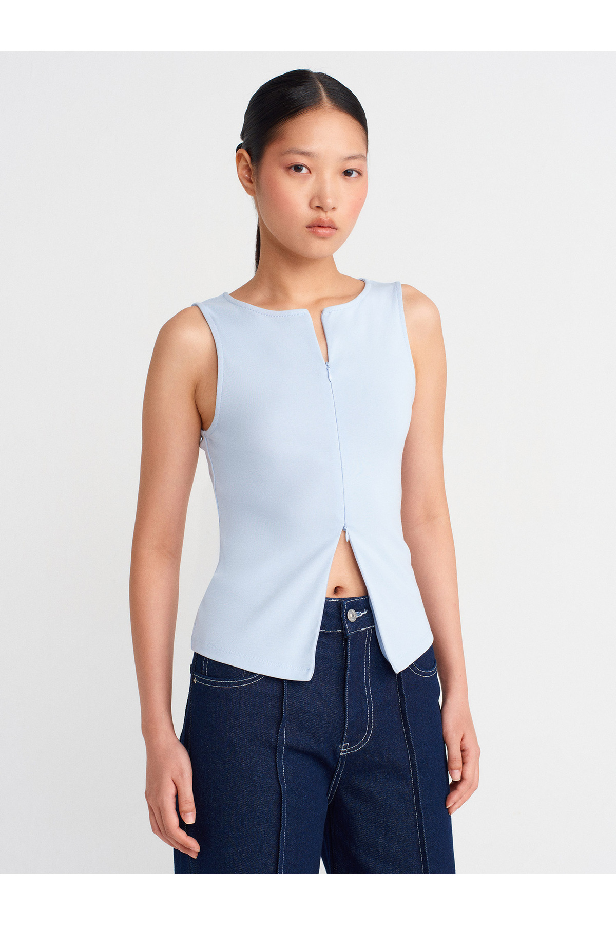 Dilvin 31764 Fermuar Detaylı Top-Açık Mavi