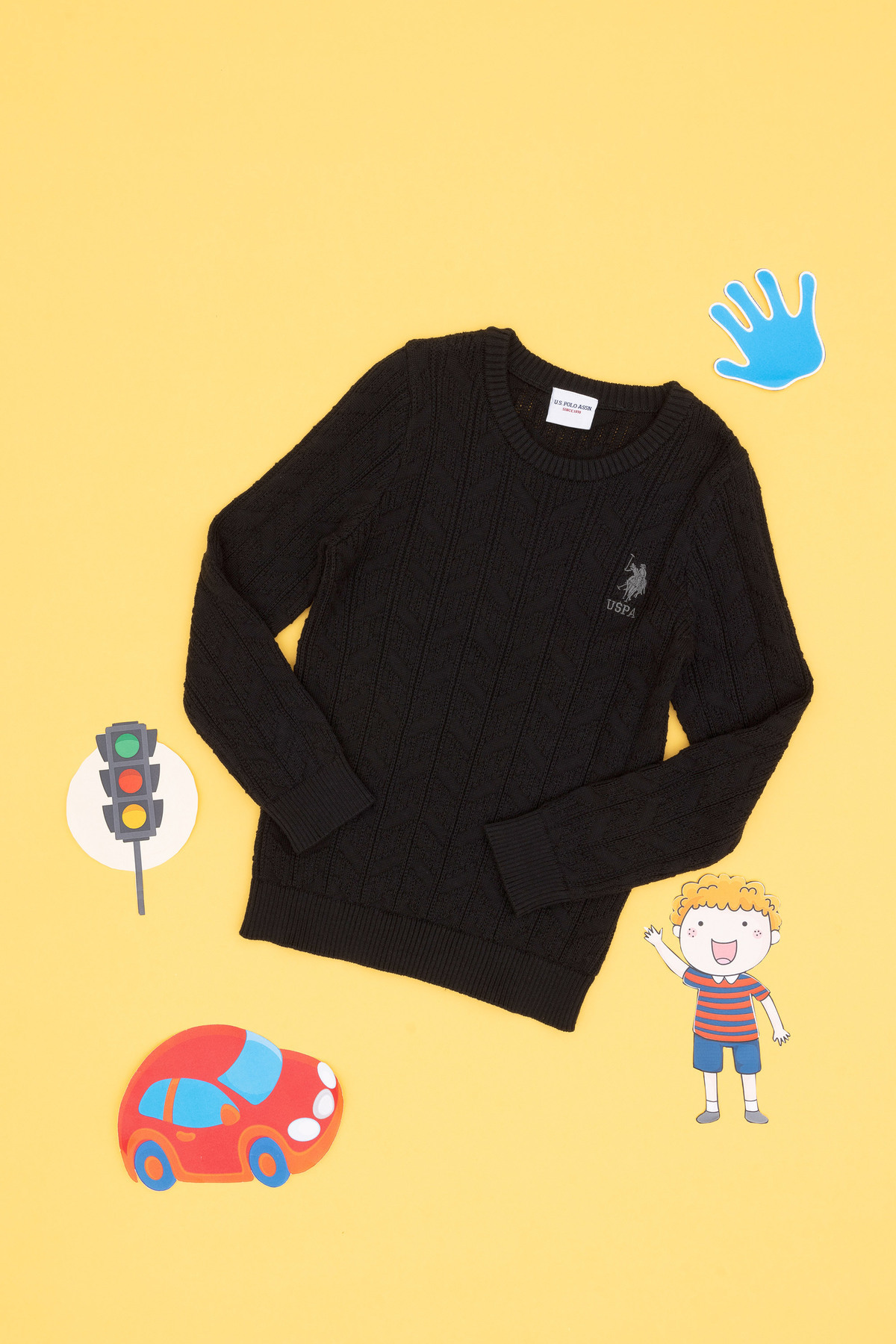 یو اس پولو ژاکت بافتنی پسرانه مشکی ساده 50315638-VR046 یو اس پولو ژاکت بافتنی پسرانه مشکی ساده 50315638-VR046