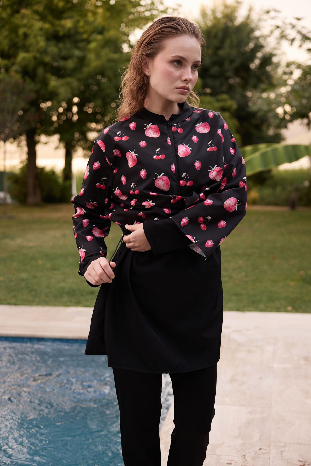 Bipantolon-Γυναικείο Σετ μαγιό Hijab Pink Fresh Fruit με στάμπα 3 τεμαχίων 5