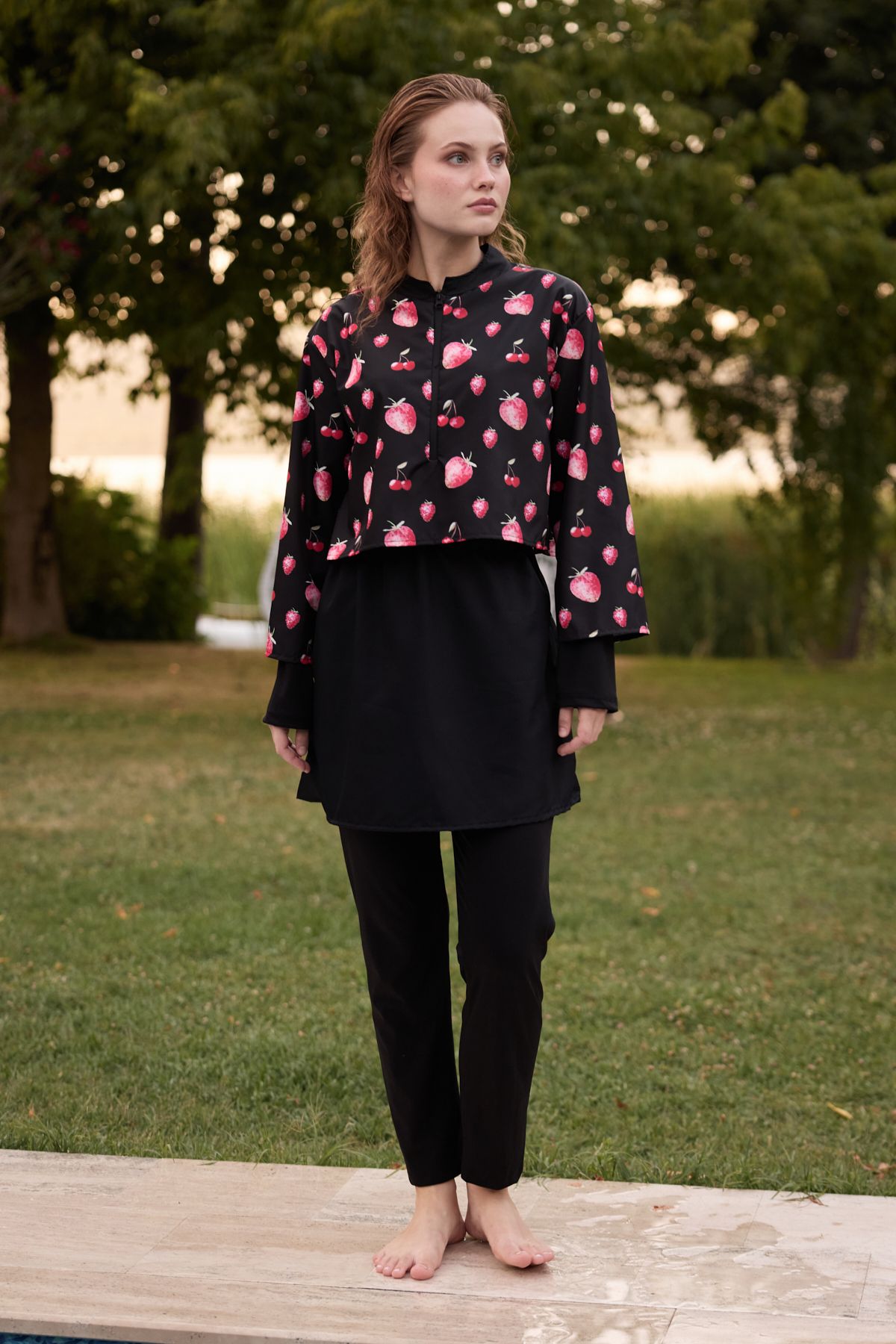 Bipantolon-Γυναικείο Σετ μαγιό Hijab Pink Fresh Fruit με στάμπα 3 τεμαχίων 2