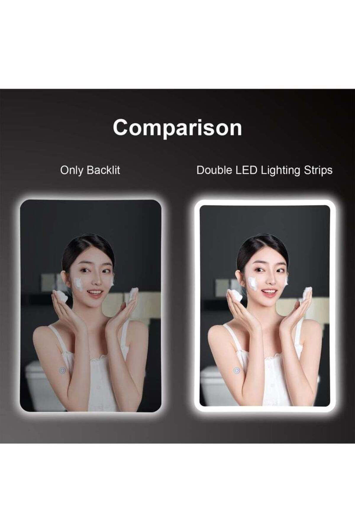 Taimi-60x40cm LED Rectangular Mirror with Touch Control, Side Light, for Bathroom and Makeup 6