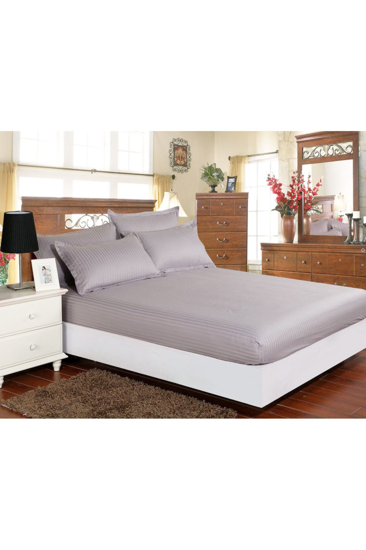 Pucioasa-Damask bed cover set + 2 pillowcases, mattress 140x200cm, light gray 1
