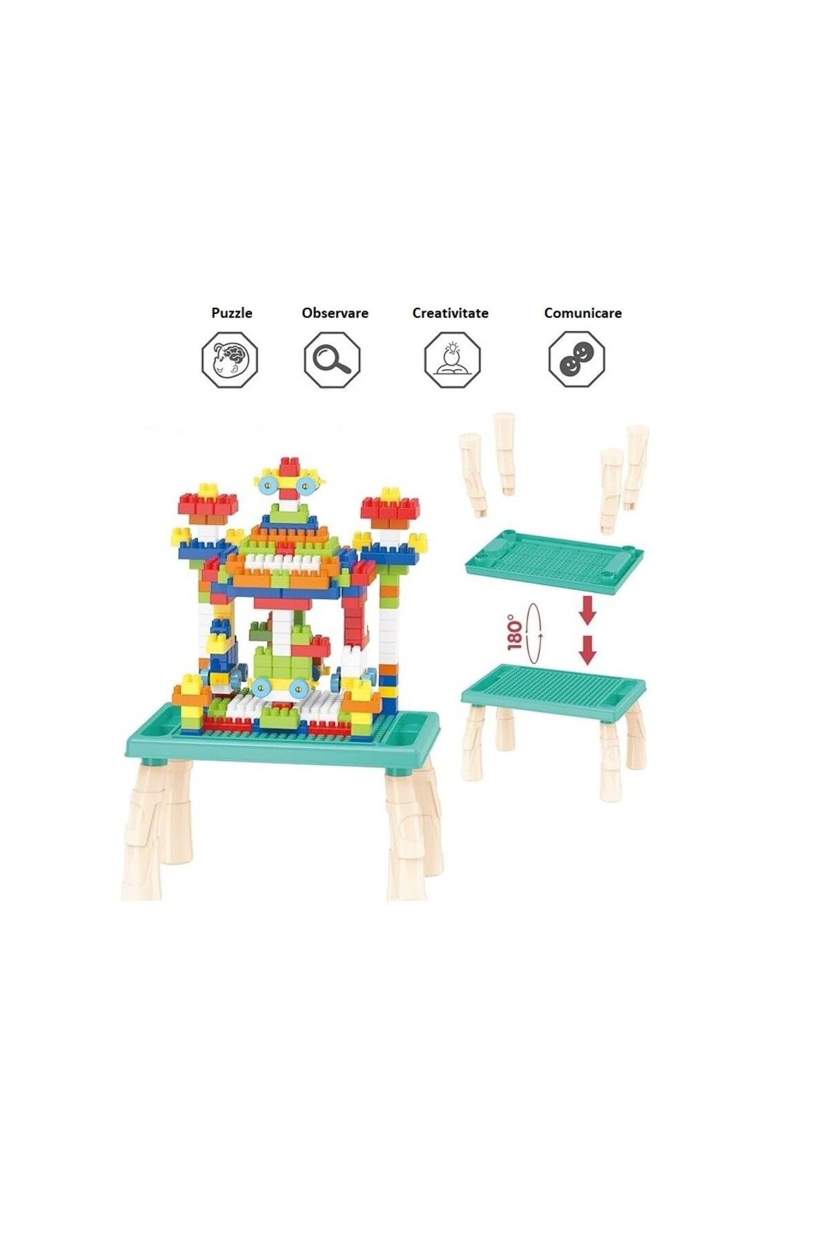 OEM-3-in-1 educational drawing and building table, with building blocks, 100 pieces, storage space 2