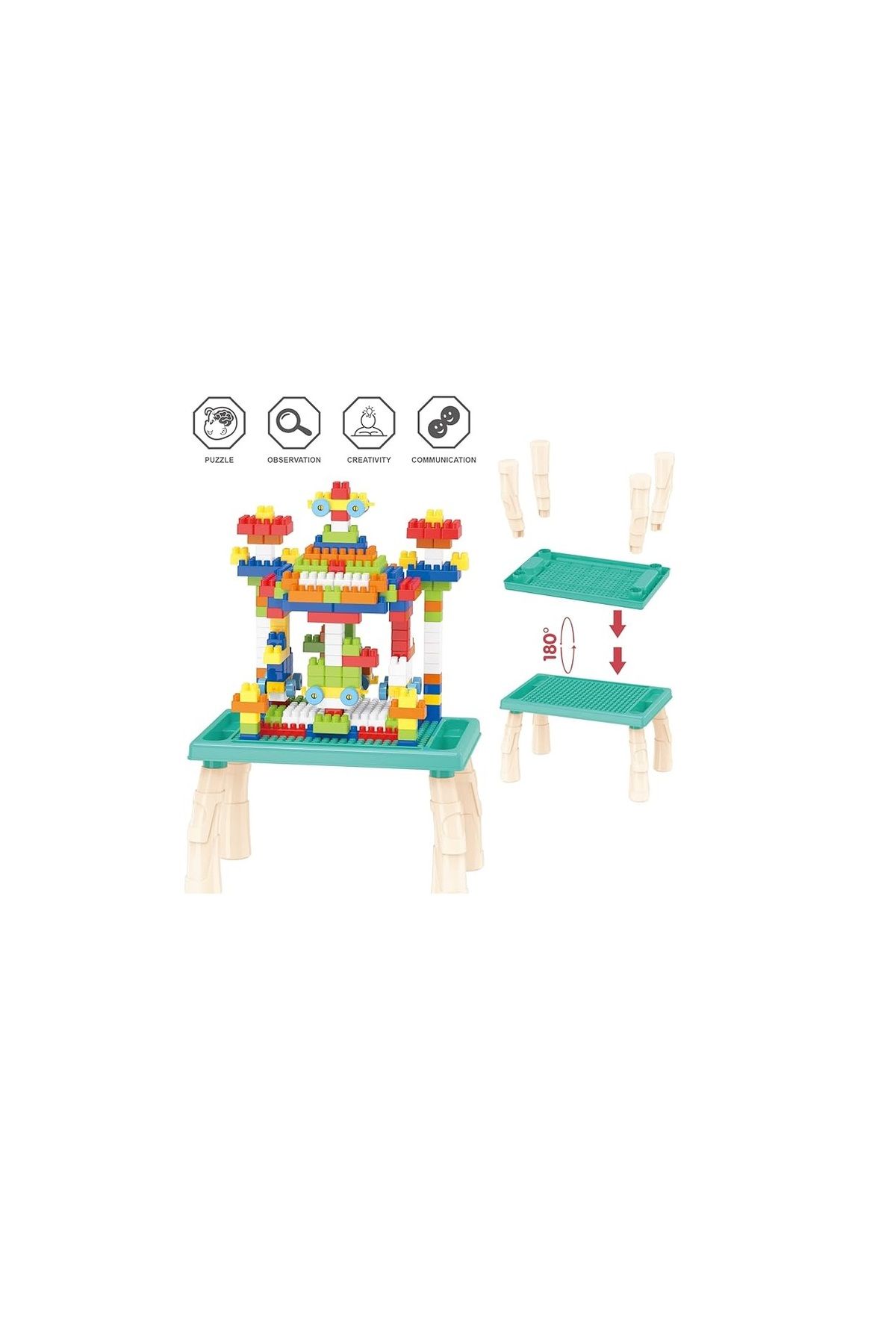 OEM-3-in-1 educational drawing and building table, with building blocks, 100 pieces, storage space 6