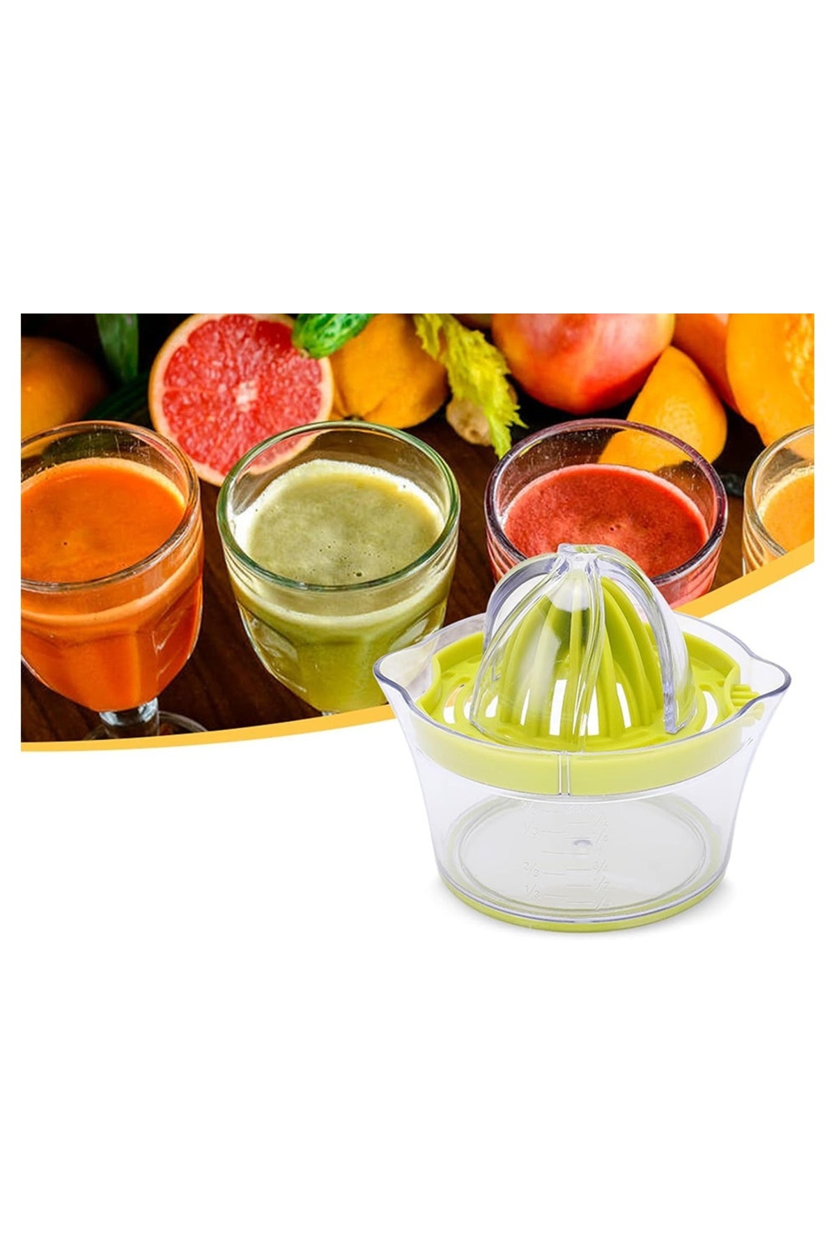 divendi-ro-Manual citrus juicer, plastic, transparent container with 400ml capacity and pit sieve, green 10