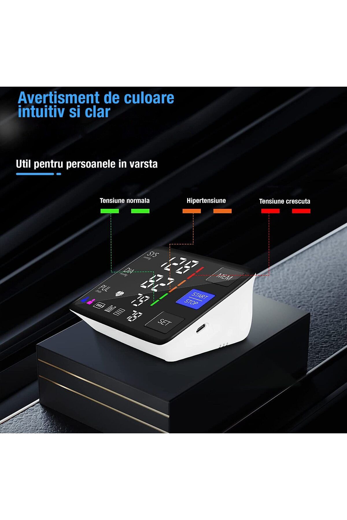 WowStep-Arm Blood Pressure Monitor, Pulse, Precision Sensor, LCD, Cuff 22-42 cm, 2 Users, Memory Function 5