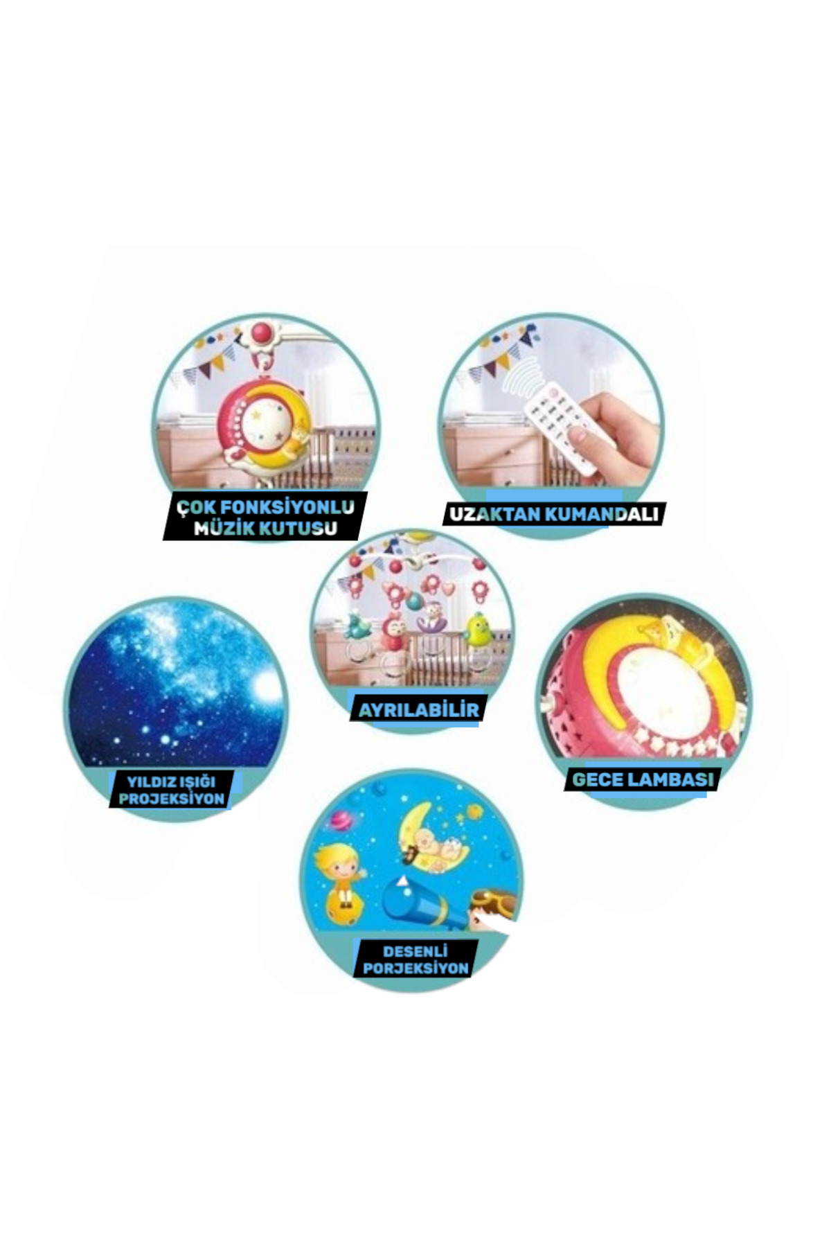 YILDIRIM OYUNCAK Pilli Işıklı Müzikli Projektörlü Uzaktan Kumandalı Sabitlenir Dönence Çıngırak Bebek Yatıştırıcı fotoğrafı 4 (önizleme)