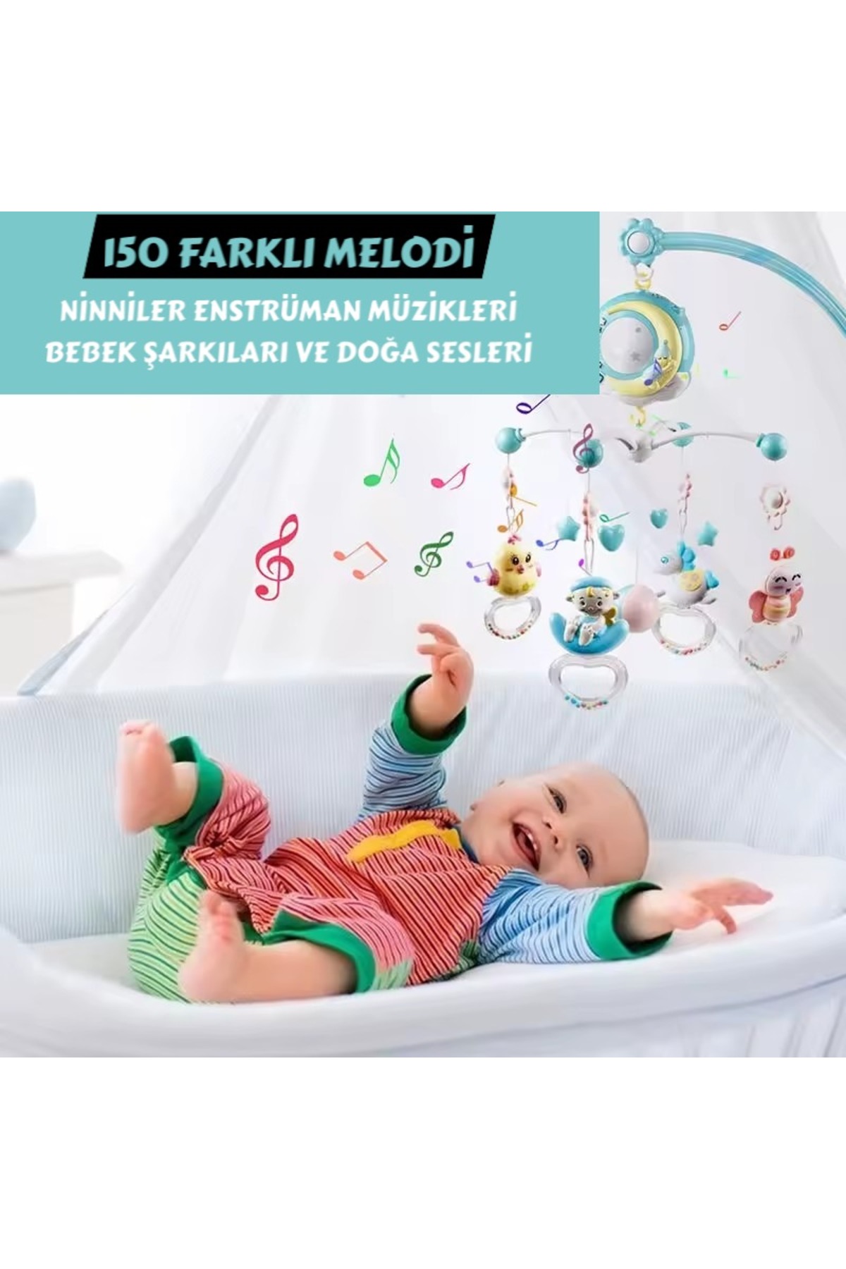 YILDIRIM OYUNCAK Pilli Işıklı Müzikli Projektörlü Uzaktan Kumandalı Sabitlenir Dönence Çıngırak Bebek Yatıştırıcı fotoğrafı 5 (önizleme)