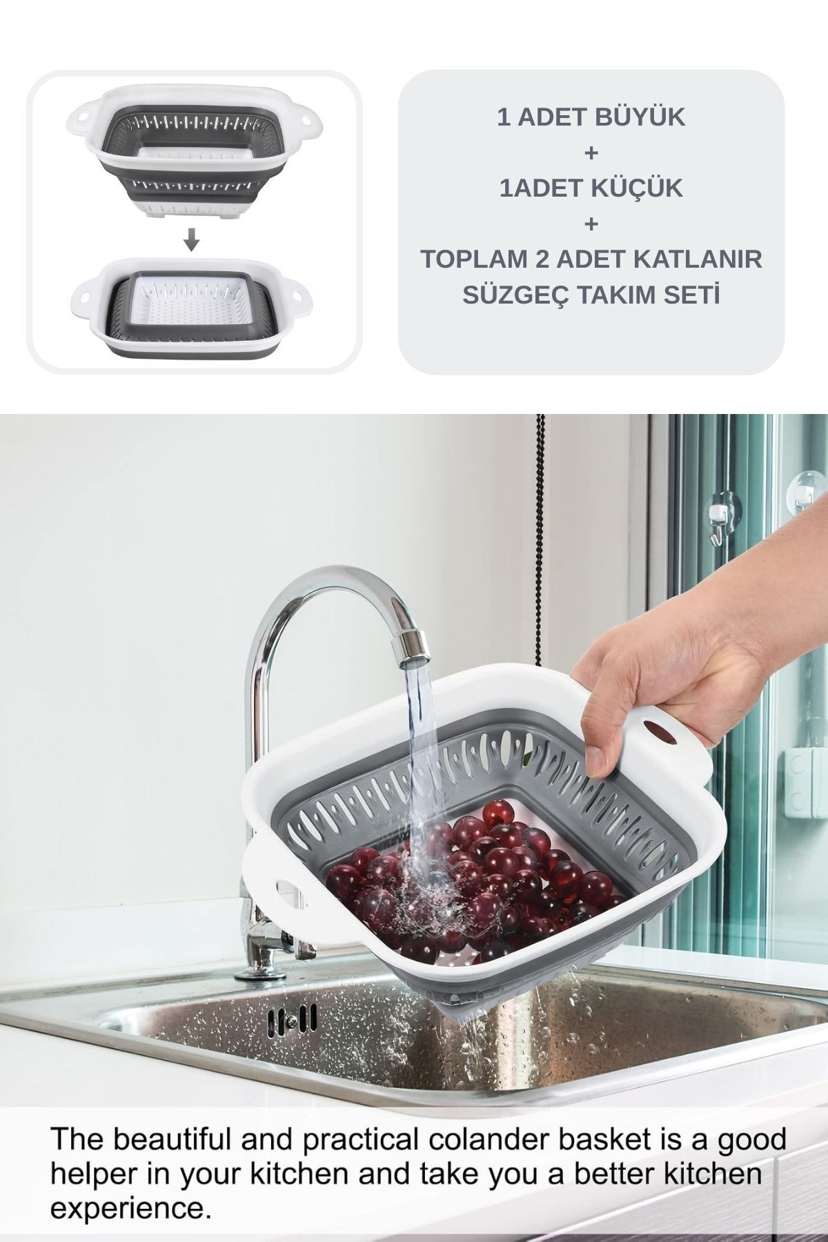 ÇARŞI HANEM-Foldable Square Strainer Set 2 Sizes Large Small Square Strainer Does Not Take up Space 3