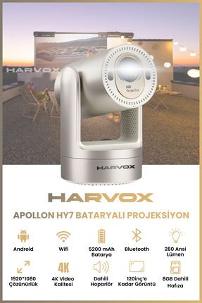 HARVOX Apollon HY7 Bataryalı Projeksiyon Cihazı Taşınabilir 4K Destekli 1080P...