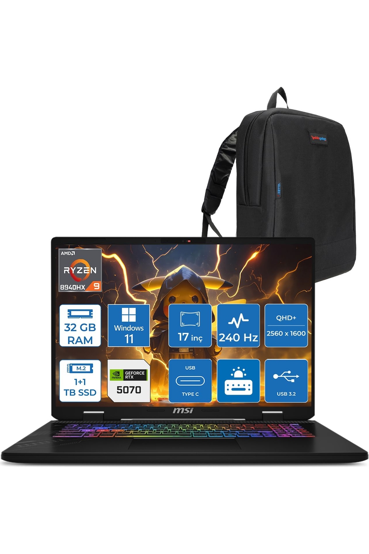 MSI Crosshaır A17 Hx Ryzen9 8940HX 32GB 1tb Ssd+1tb SSD 8GB