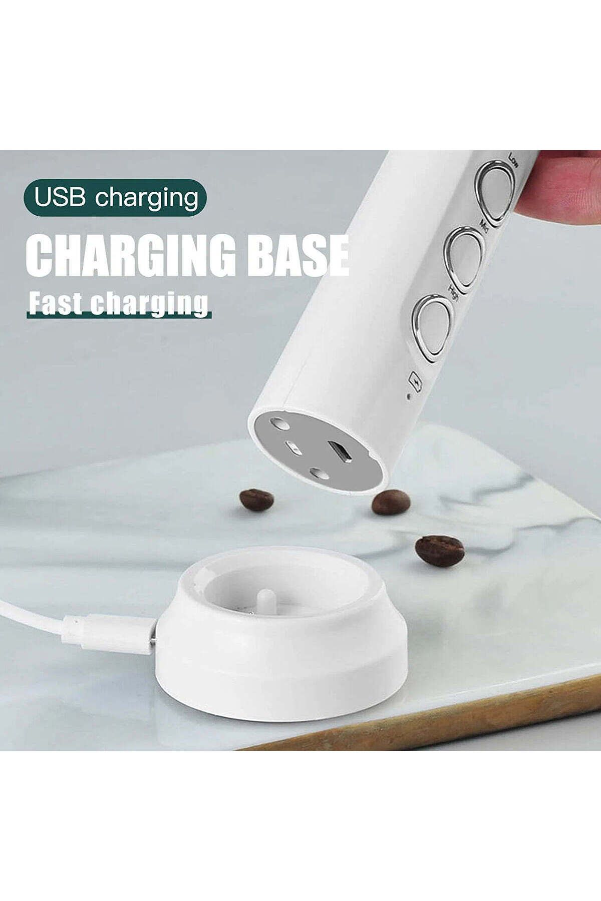 SOLLUXE-Milk Frother Mixer With 3 Whisks, Wireless Charging And Built-in Battery, 3 Speed Settings 3