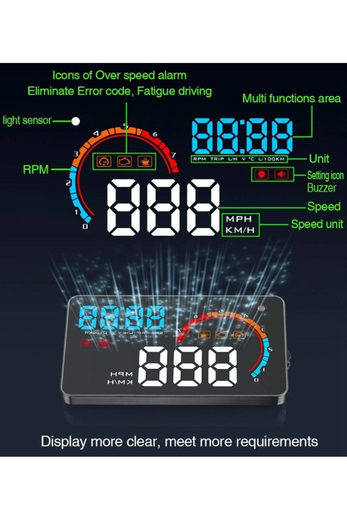 divendi-ro-5.5" D2000 5.5" HUD head-up display with windshield projection with OB2 socket, with speed alarm 6