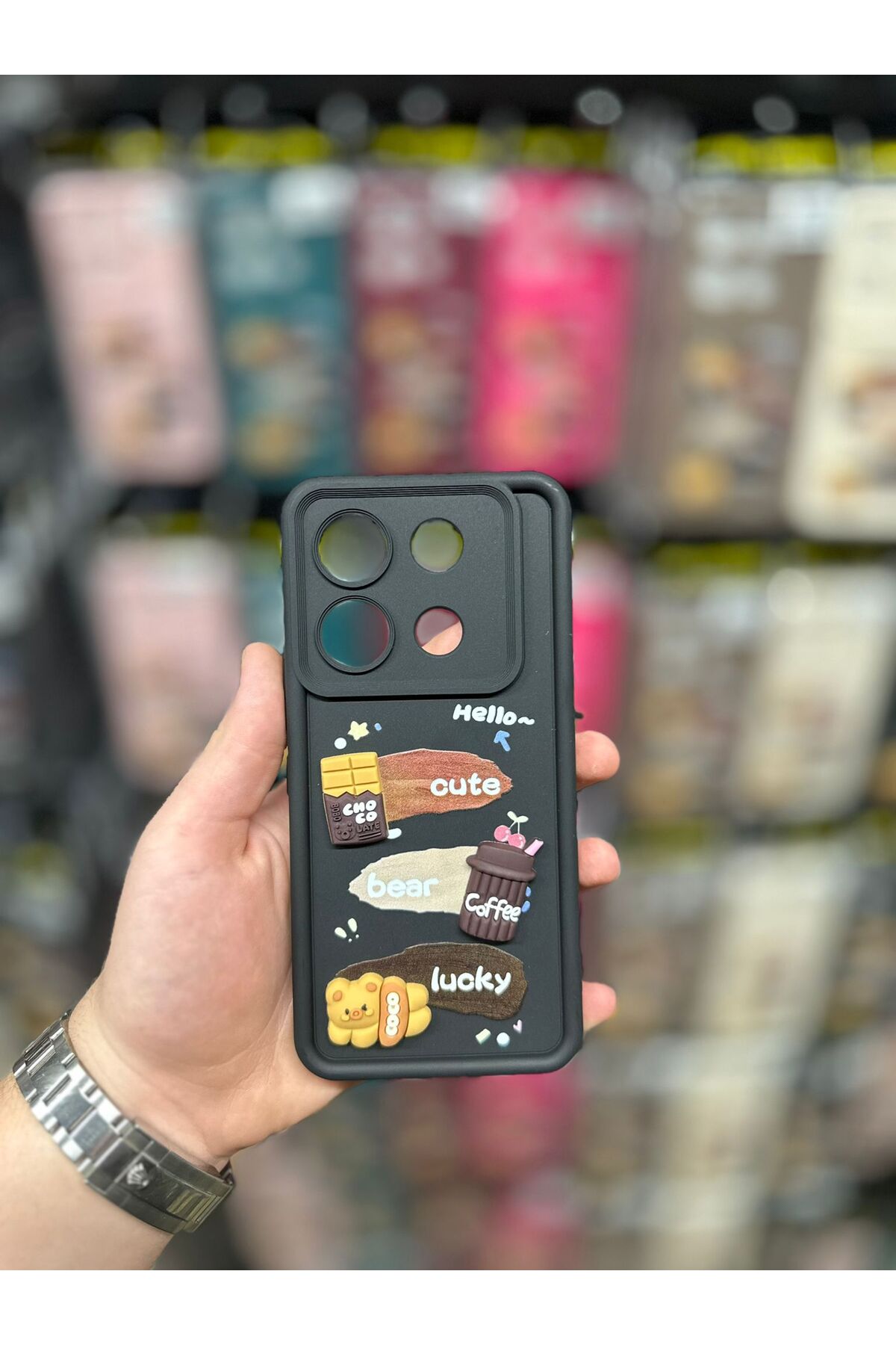 Embossed Camera Protected Soft Case with Infinix Note 30 Pro Compatible Cute Teddy Bear and Coffee Pattern