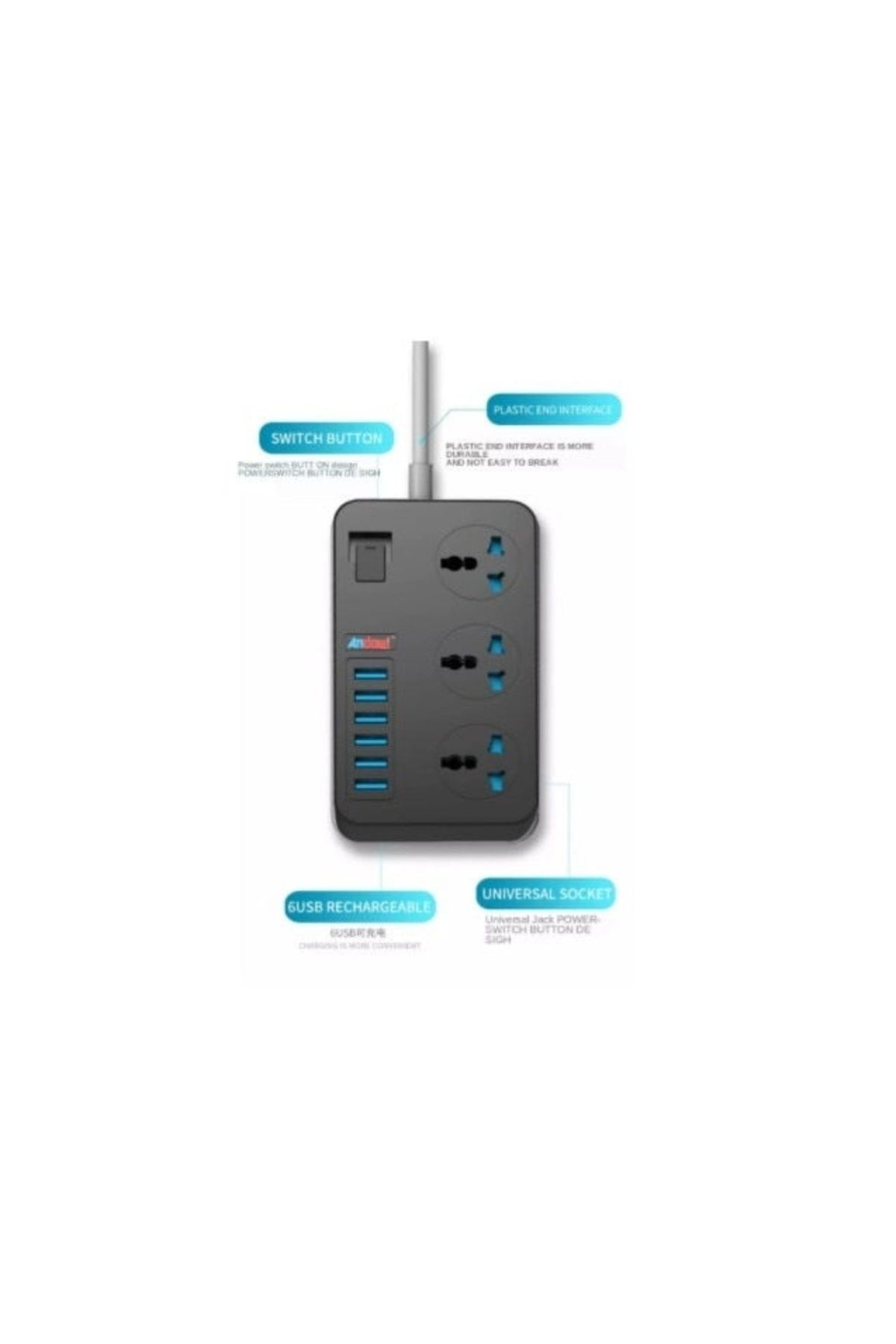 divendi-ro-Extension cord with 3 sockets and 6 USB 3.1A with child-proof and childproof 6