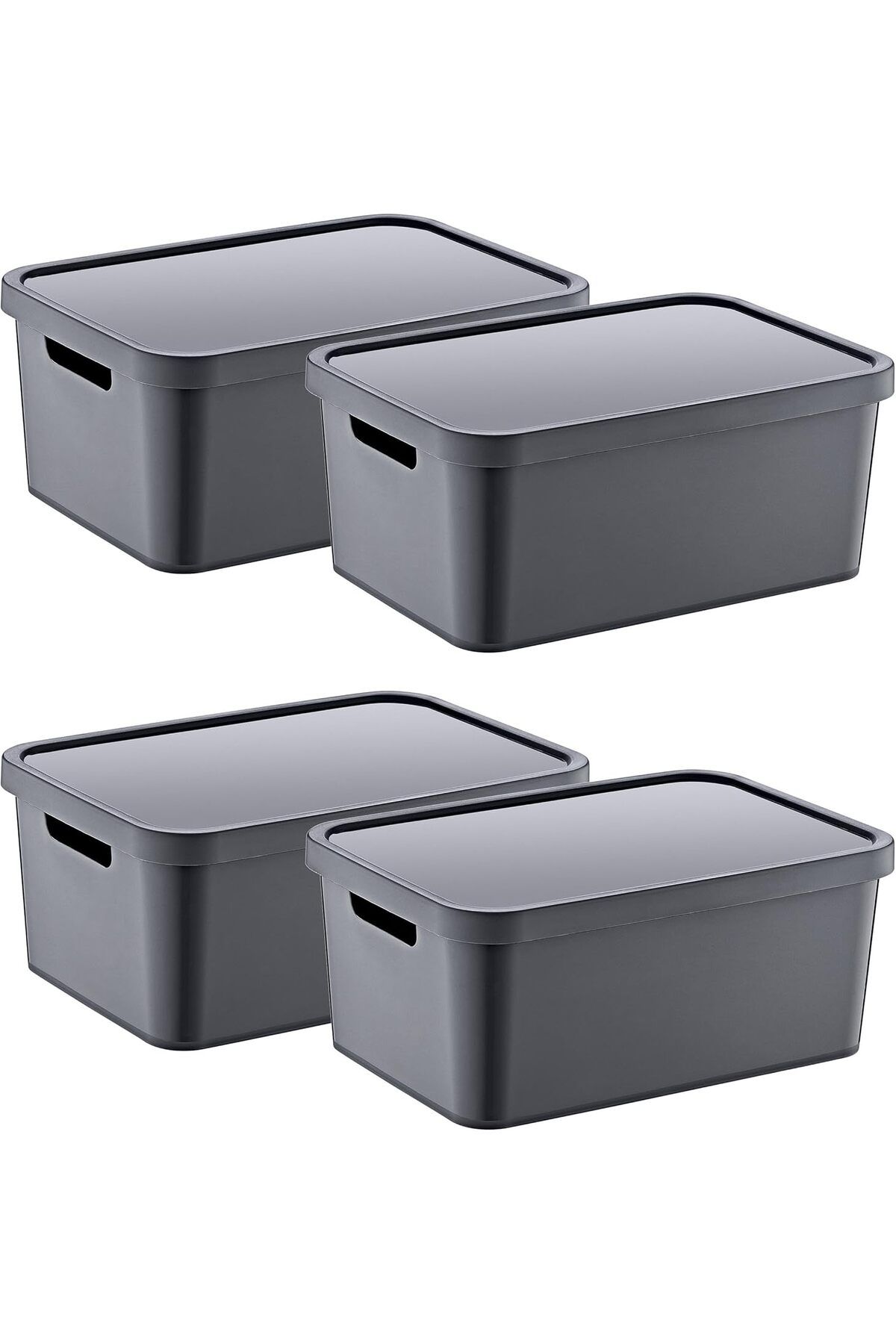 Mena Rise-Şirinshop Set of 4 Stafi Multi-Purpose Box with Lid Anthracite 4,5 Lt - Anthracite, Multi-Purpose Box 1