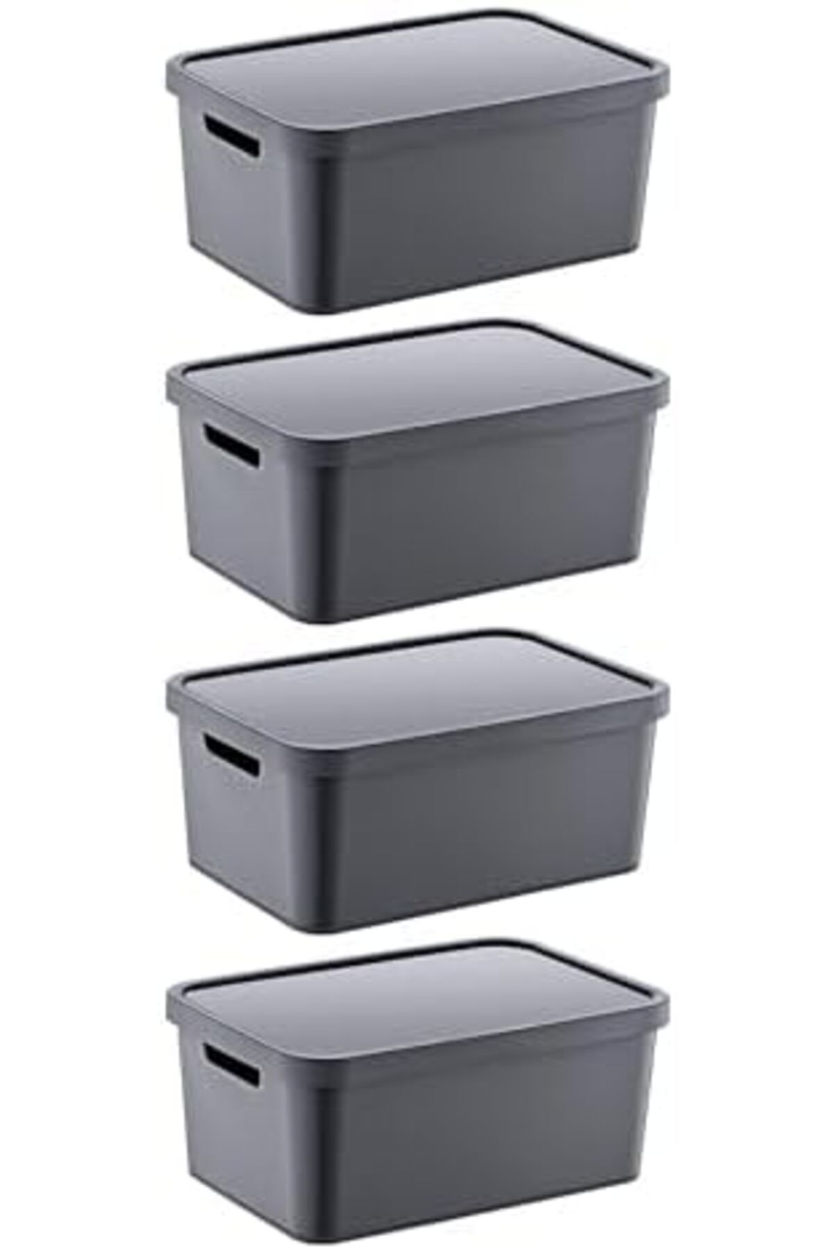 Mena Rise-Şirinshop Set of 4 Stafi Multi-Purpose Box with Lid Anthracite 4,5 Lt - Anthracite, Multi-Purpose Box 3