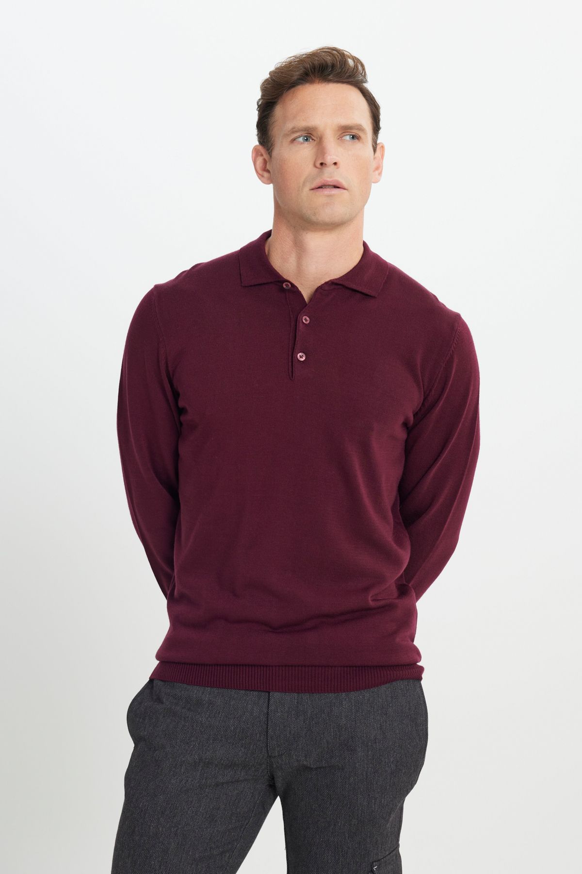 AC&Co / Altınyıldız Classics-Men's Burgundy Anti-Pilling Fabric Standard Fit Polo Collar Knitwear 6