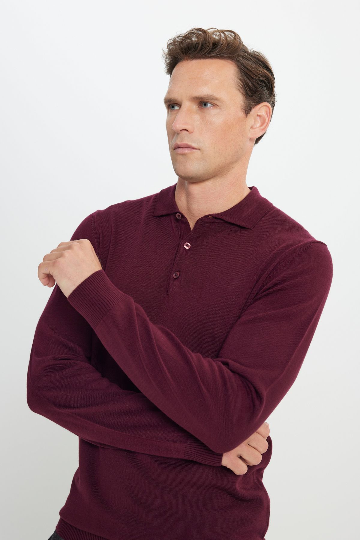AC&Co / Altınyıldız Classics-Men's Burgundy Anti-Pilling Fabric Standard Fit Polo Collar Knitwear 5