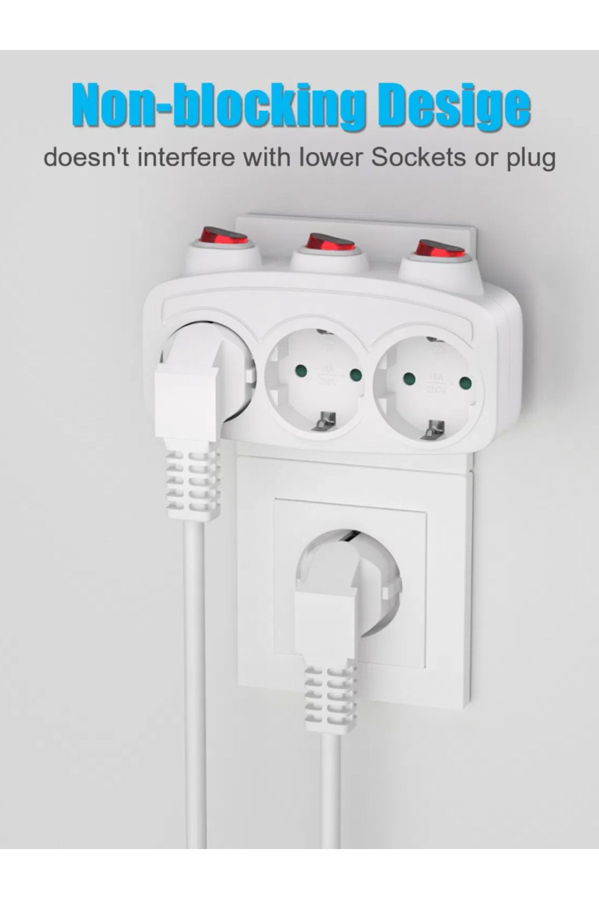 Choice-250V 3 WHITE 3-socket adapter with switch, 3-socket plug adapter, multi-socket with switch, socket d 7