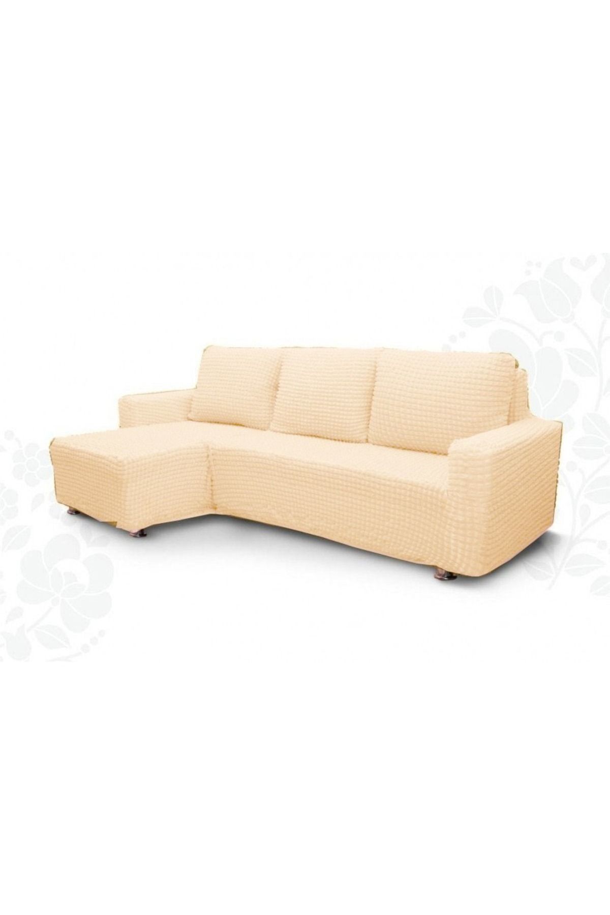 Lenjerii Deosebite-Set Elastic cover made of crepe material, for left ottoman sofa, Ecru 1