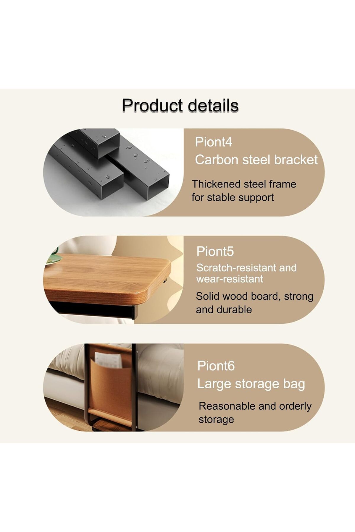 rexa-C-Shaped Rolling Side Table with Storage Pocket - Sofa End Table 4