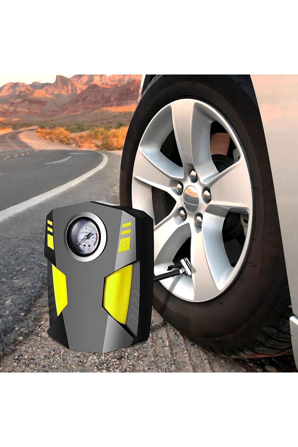 Biki-ضاغط هواء محمول لنفخ الإطارات من Sweeto، 12 فولت تيار مستمر مع مصباح يدوي LED 3