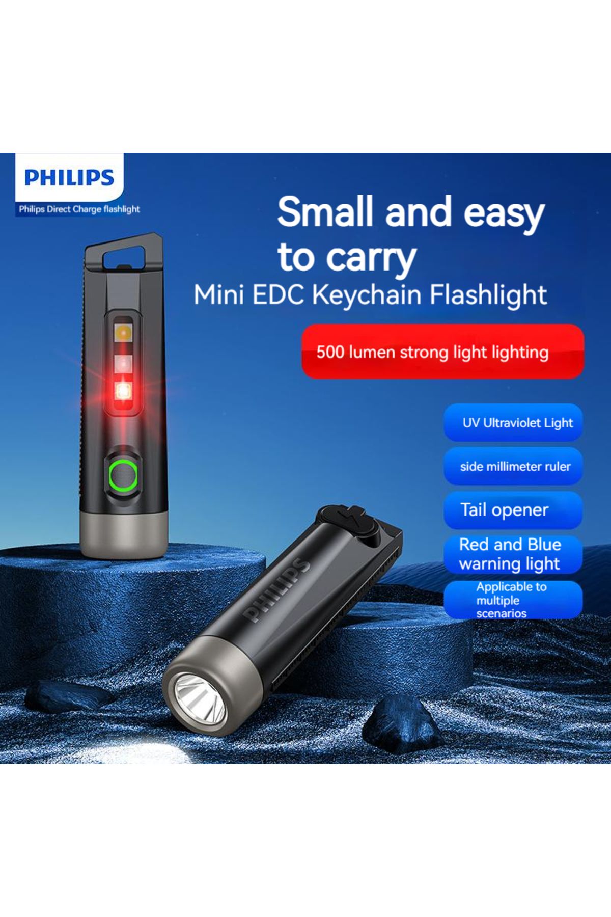 Philips-SFL1121 2025 جديد SFL1121 EDC مصباح يدوي LED قابل لإعادة الشحن صغير EDC سلسلة مفاتيح مصابيح يدوية كامبي 1