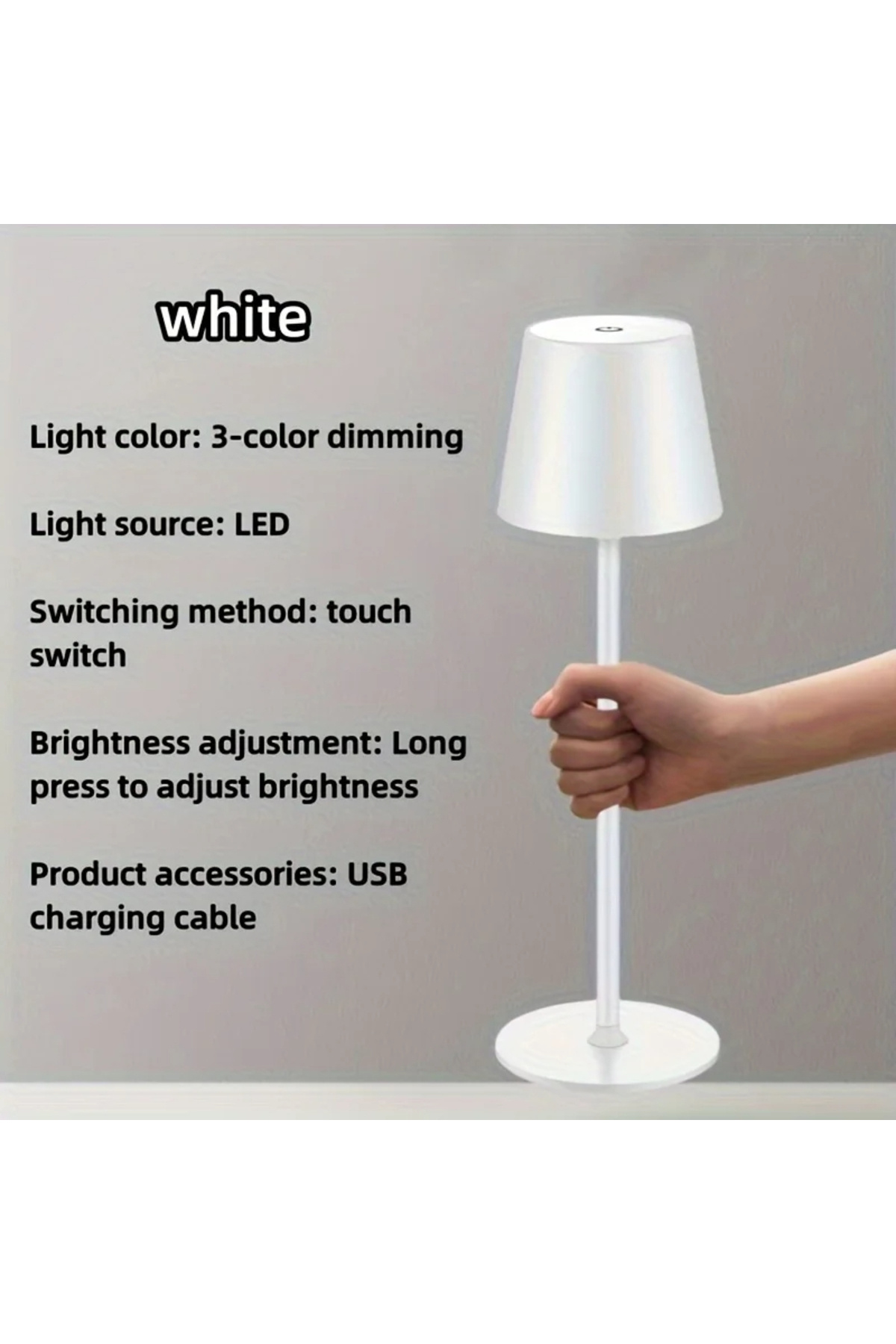 Choice-White Cordless Rechargeable Led Table Lamp Touch Sensor Desktop Night Light 3 Levels Dimmable For Re 1