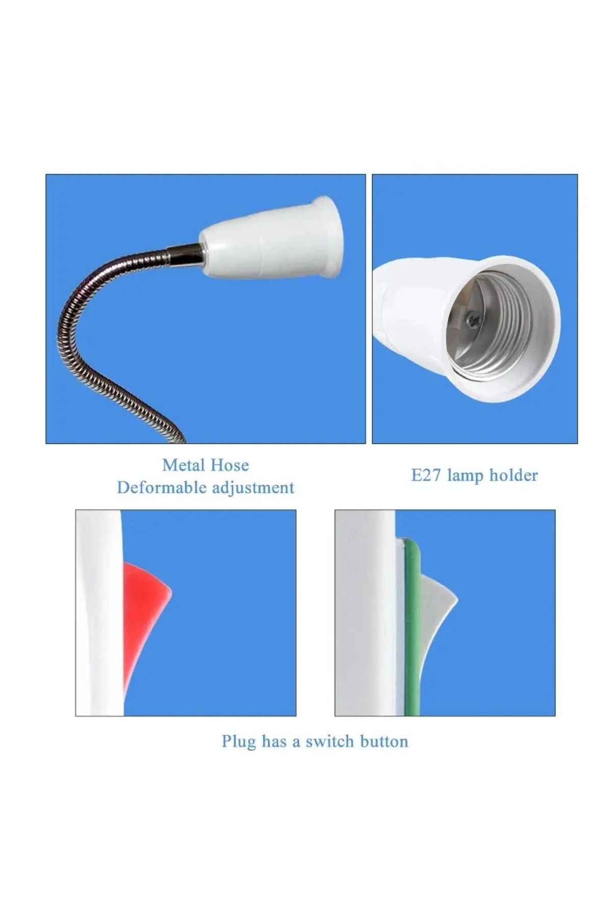 Choice-EU Plug 30cm EU Plug to E27 Lamp Holder Light Bulb Socket With Switch Flexible Lamp Base Conversion 4