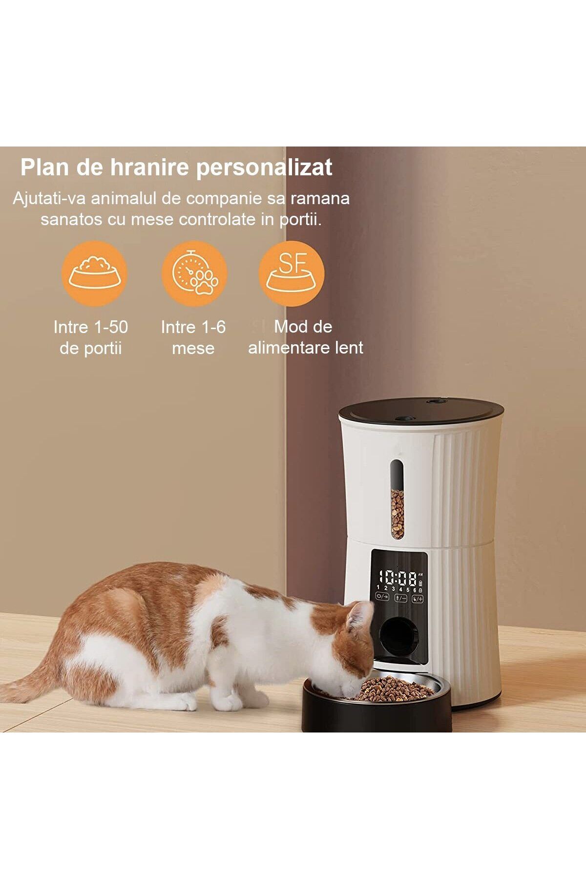 WowStep-Hranitor Automat pentru Caini si Pisici, Inregistrare Voce, 4l, Adapator, 6 Mese Automate, Alb 5